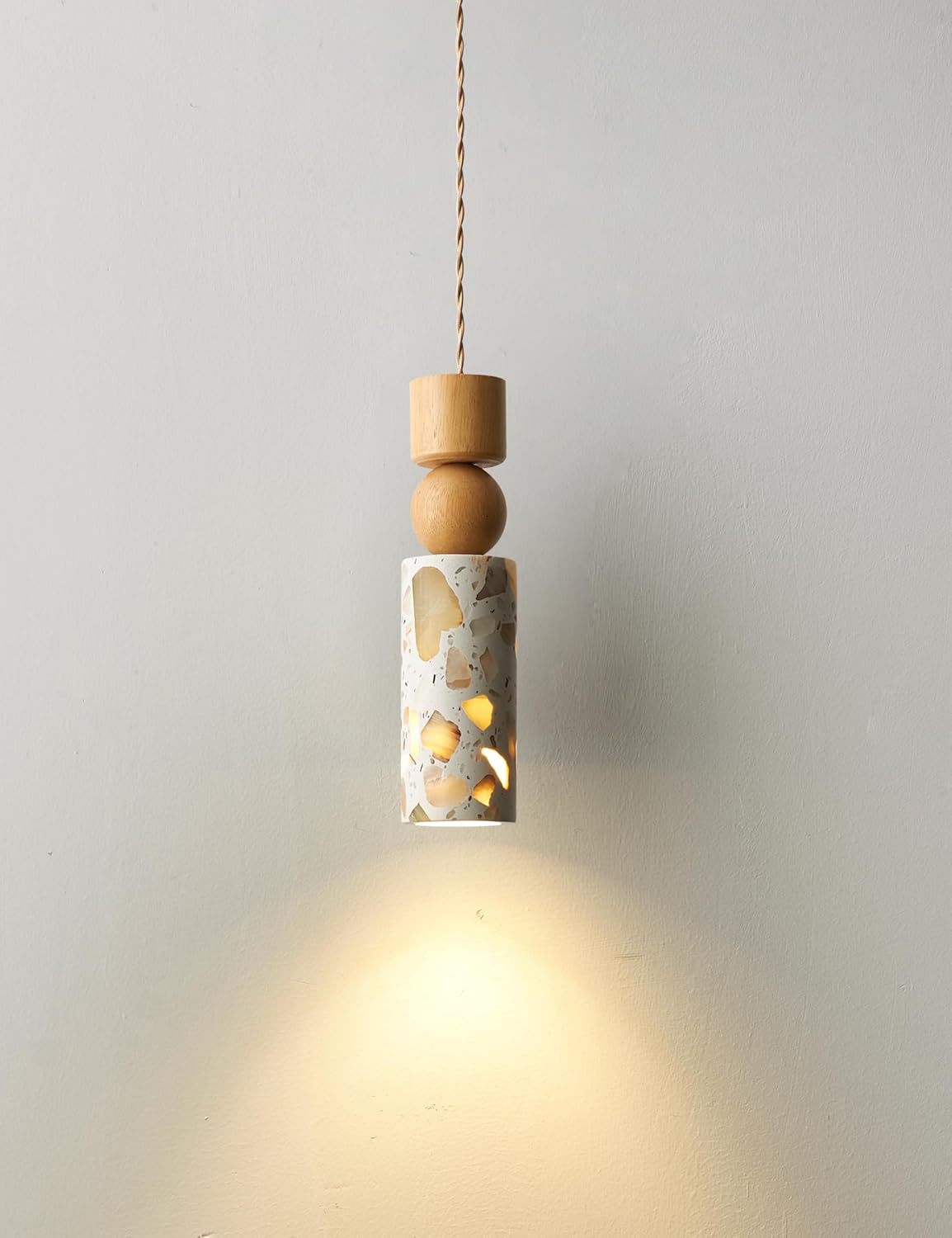 Kitchen Island Pendant Light: Terrazzo and Wood Pendant Light, E26 Base — Modern Lighting Fixture for Dining Room, Bedroom and Living Room (Ceiling-Mounted Version)