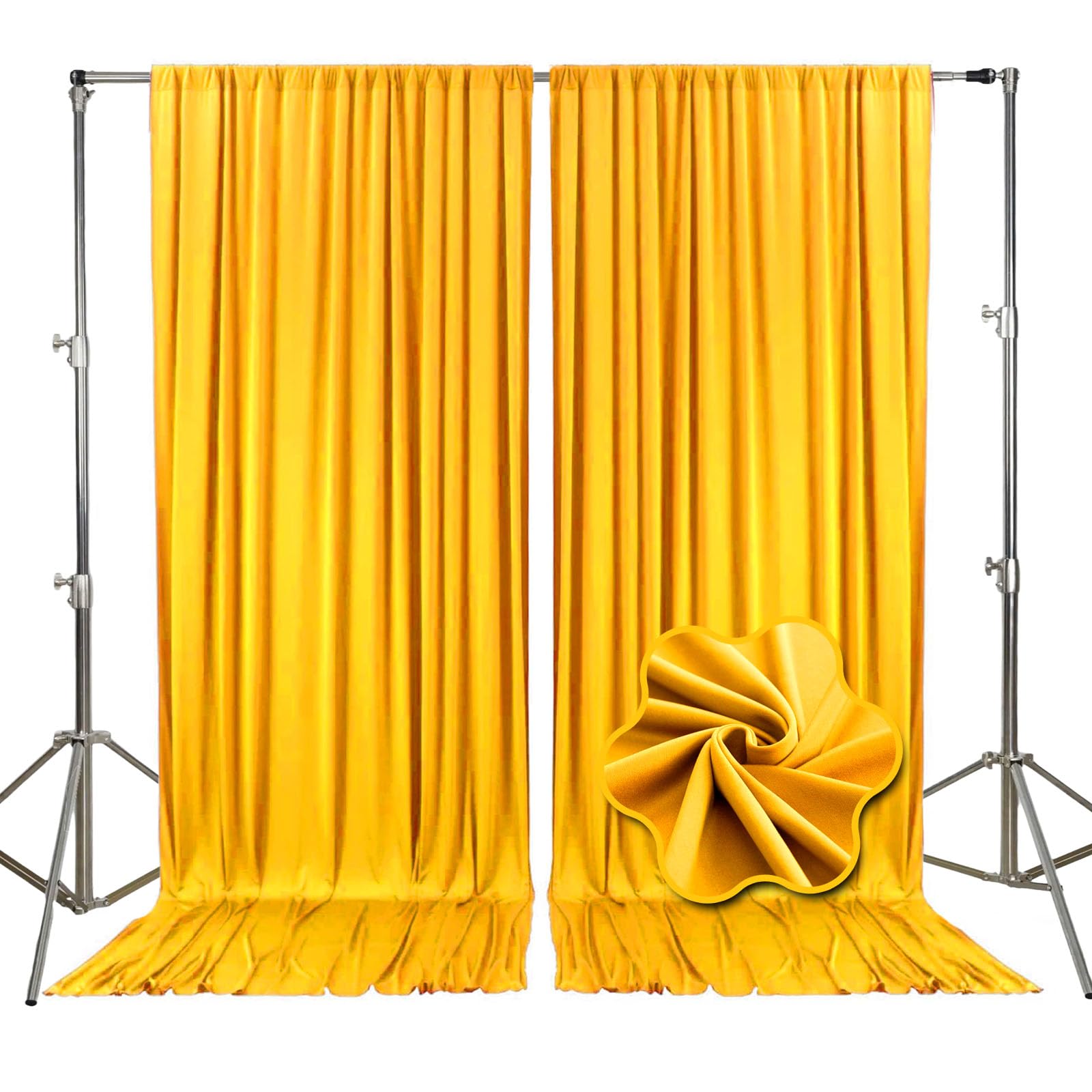 10ft x 10ft Gold Yellow Backdrop Curtains for Parties, Fabric Satin Background Curtain with Rod Pockets for Weddings, Birthday, Baby Shower,