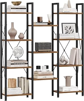 APPOLYN 4-Tier Triple Bookshelf, Bookcase with 11 Open Shelves, Vintage