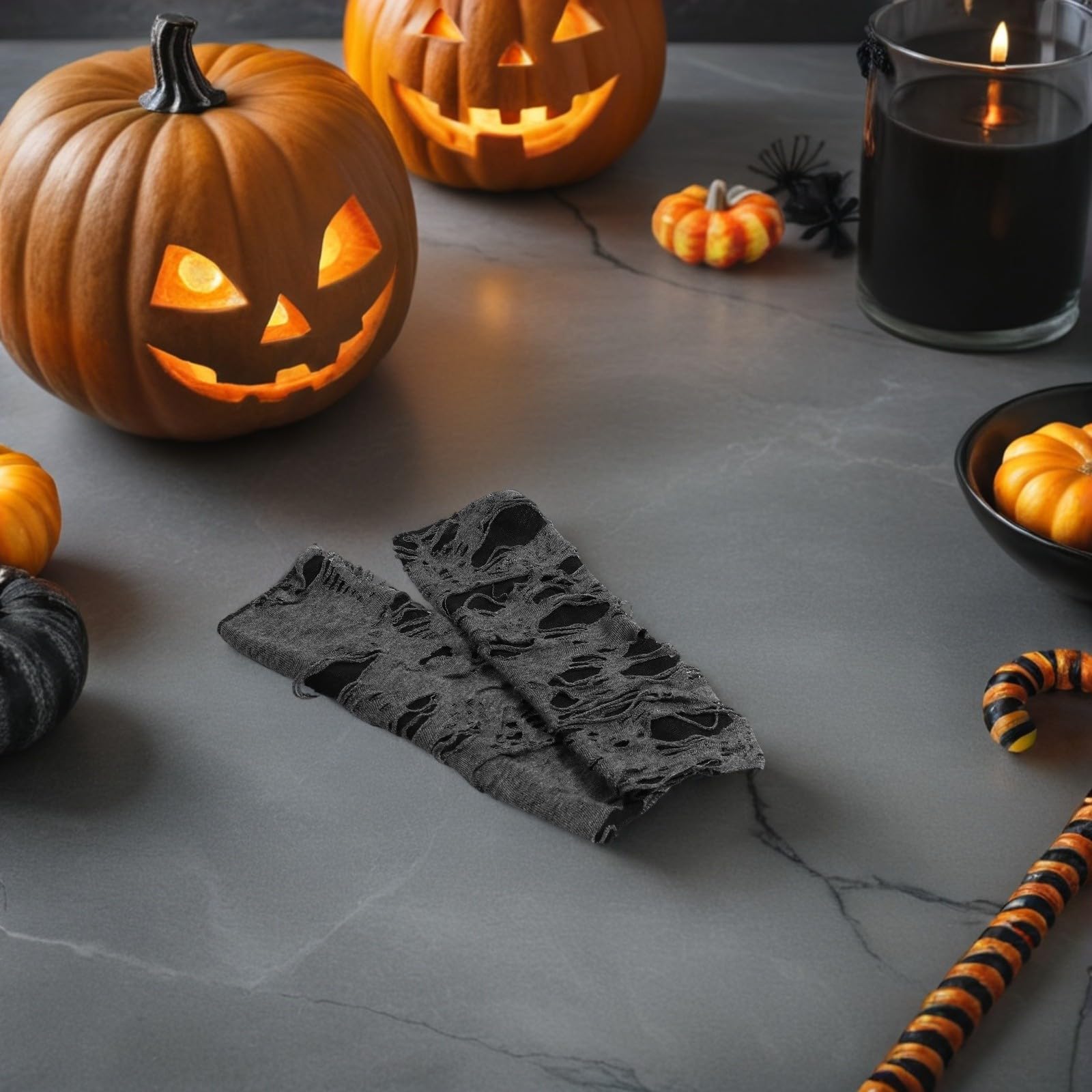 Healeved 12 Pares Guantes Punk sin Dedos Negros de Poliéster para Halloween