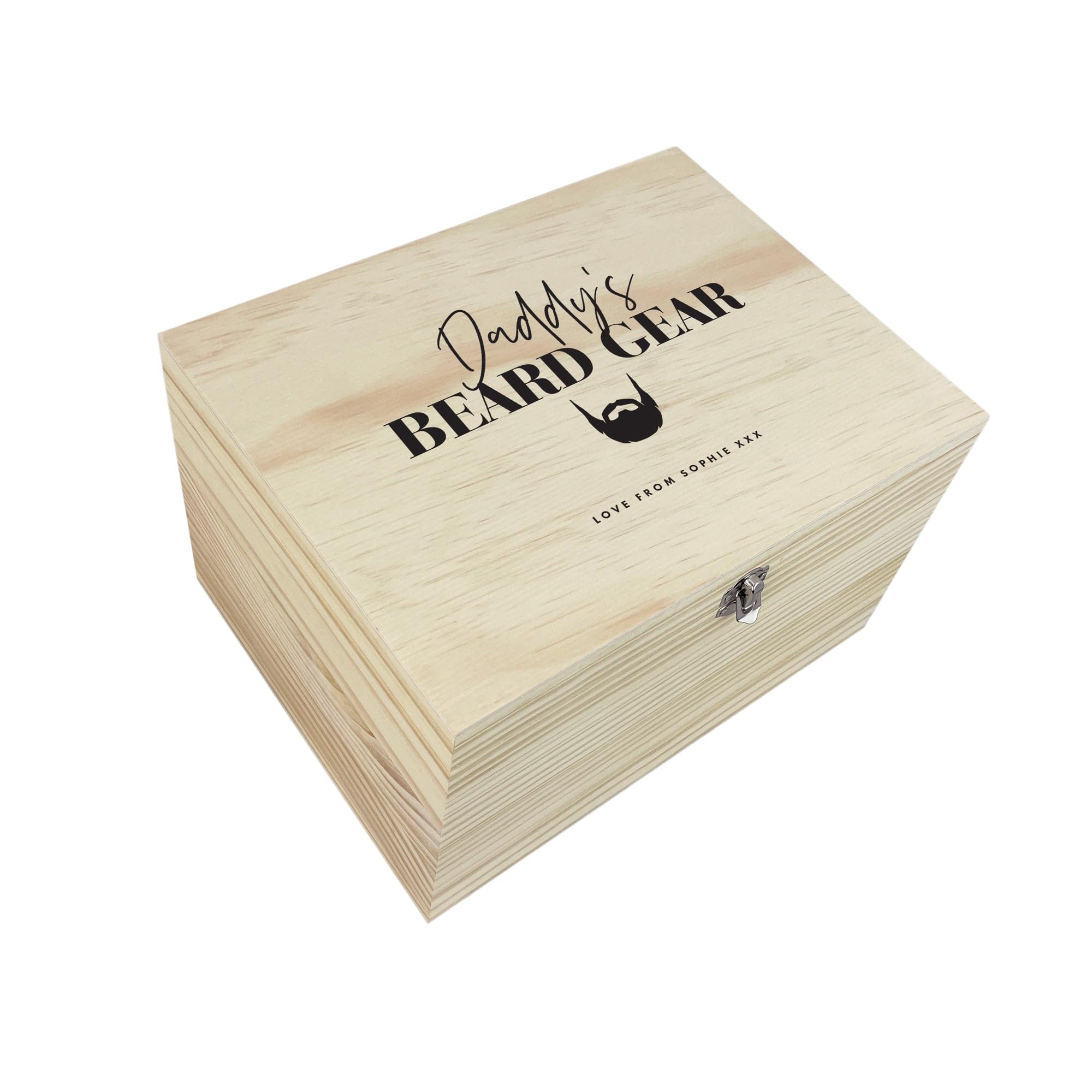Personalised Beard Gear Pine Wooden Memory Box | Father's Day Gift | Custom Wood Keepsake Box | Add Your Own Text | Metal Hinges & Clasp | W26cm x D19cm x H15.5cm