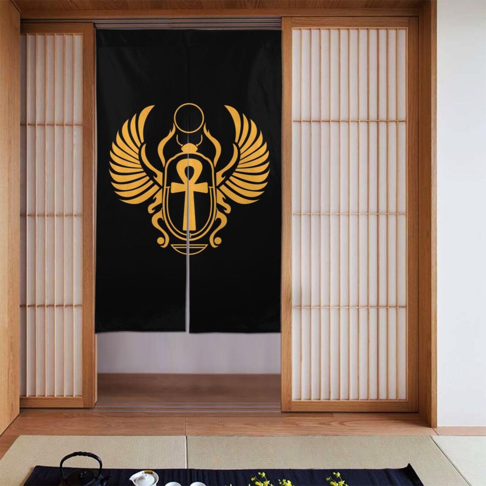 Lukiyys Golden Wedjat Eye Egyptian Ankh Door Curtains,Doorways Curtains for Windows,Bedroom Divider 34"X 56"