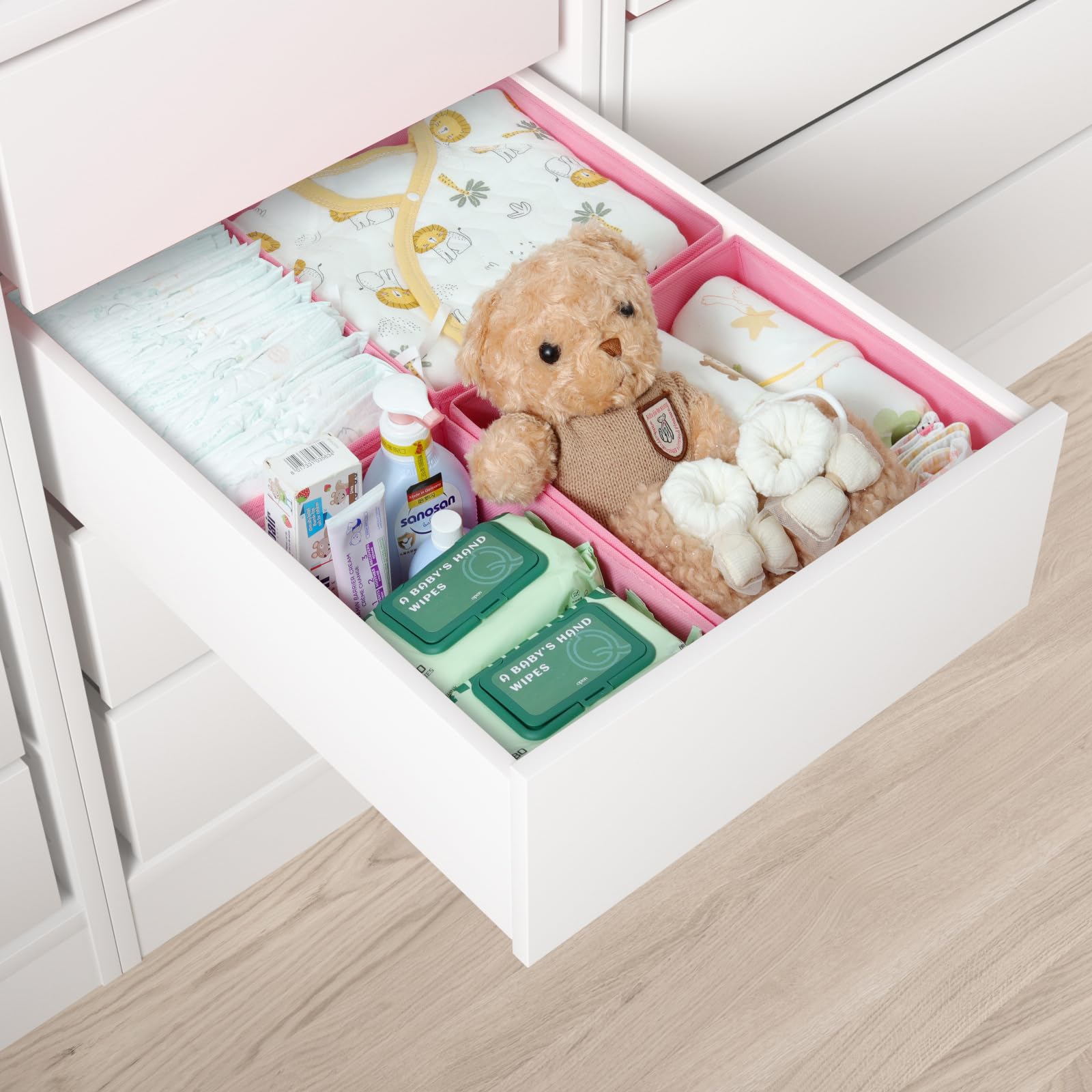 ORLISA Drawer Organiser Clothes Compatible with PAX Wardrobe 50 x 58 cm Sturdy Base, Foldable, & Robust, Set of 4, Pink - Image 2
