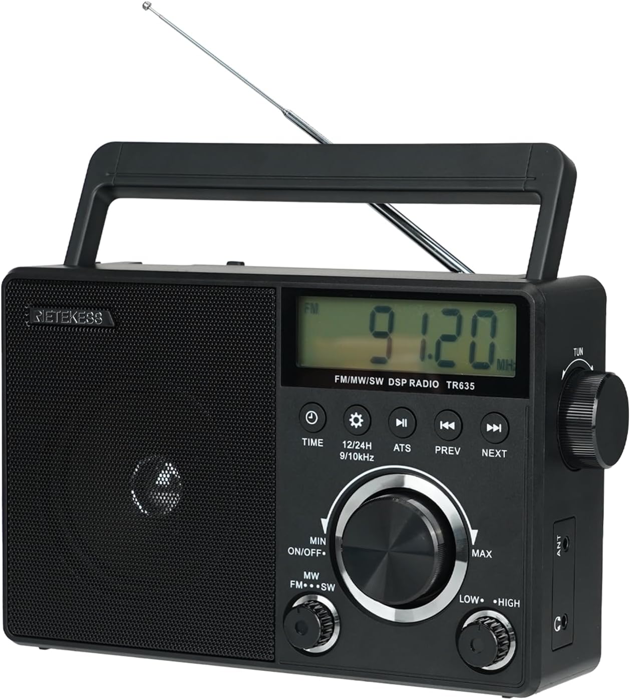 Retekess TR635 Portable Shortwave Radio - FM/AM/SW Transistor Battery Radio with Excellent Reception, Headphone Jack, Large Speaker, Simple, Ideal for Elderly (Black)
