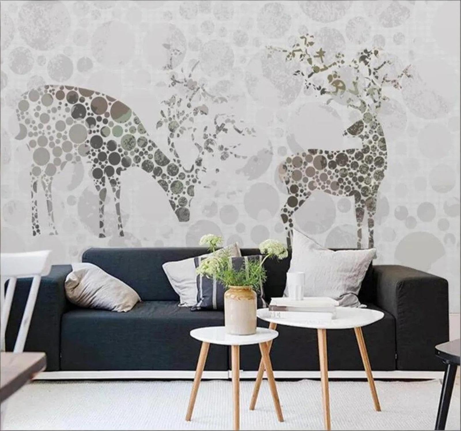 Tzxztt Retro Creative Polka Dots Reindeer Unique Modern 3D Wallpaper Premium Textured Silk Neutral Tones Material Ideal for Living Room Bedroom-350cm×256cm