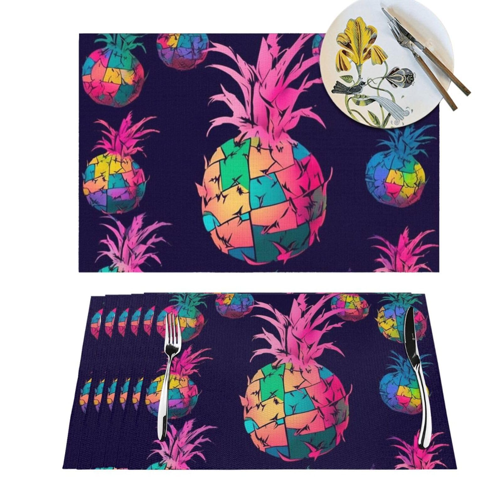 Sets de table en PVC tressé motif ananas pour éliminer les taches et protéger votre nappe en bois