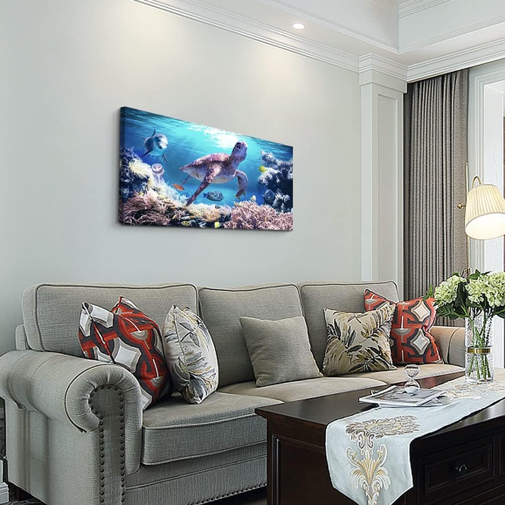 Canvas Wall Art For Living Room Large Size Family Wall Decorations For Bedroom Modern Bathroom Wall Decor Paintings Sea Turtles Hang Pictures Artwork Blue Ocean Canvas Art Prints Farmhouse Home Decor