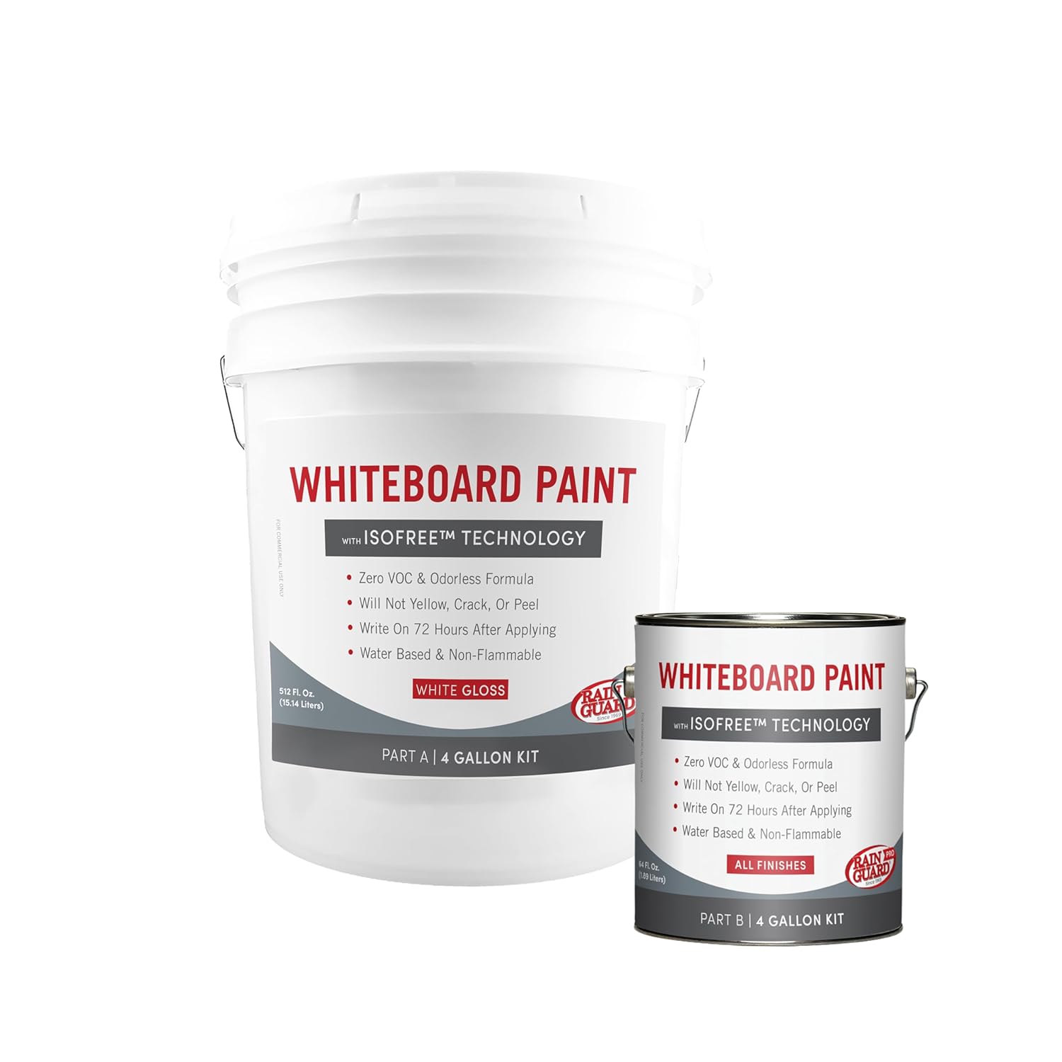Rain Guard Water Sealers SP-0205 Marker Board Paint IsoFree 2-Part White Base Gloss Ready to USE Covering up to 800 Sq. Ft. on All Wall Surfaces. 4 Gallon A and B Kit