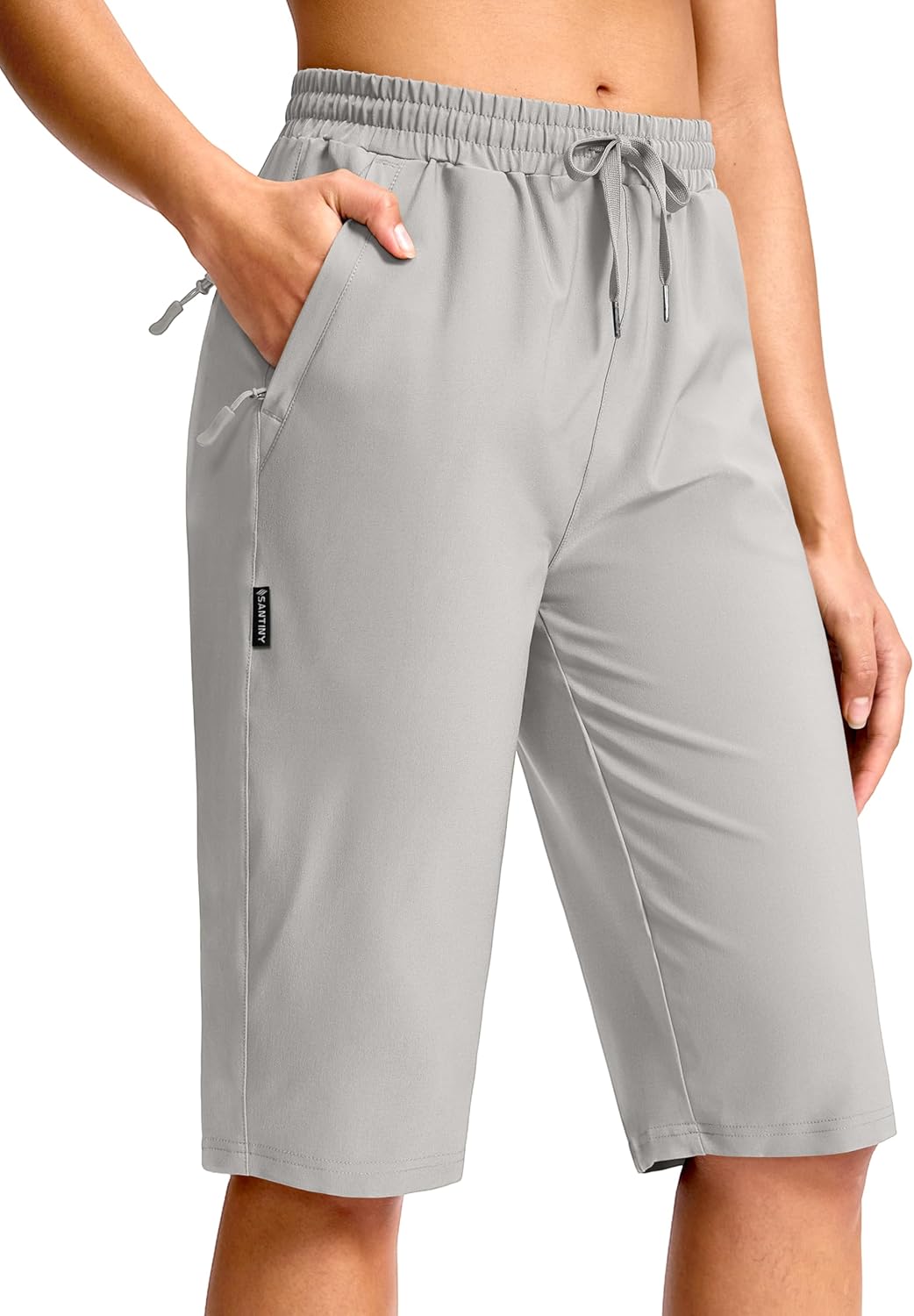SANTINY Women's 13" Long Hiking Shorts with 3 Zipper Pockets Quick Dry Lightweight Bermuda Knee Length Shorts for Women