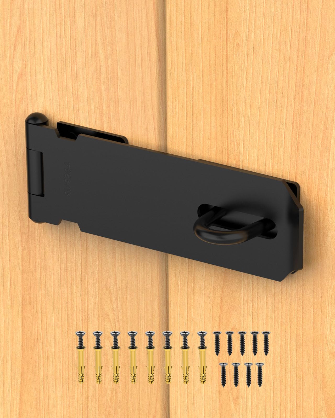 5 Inch Door Hasp Lock Latch, 304 Stainless Steel Shed Door Padlock Latches for Barn, Gate, Cabinet, Patio, Drawer (Black - 1pc)