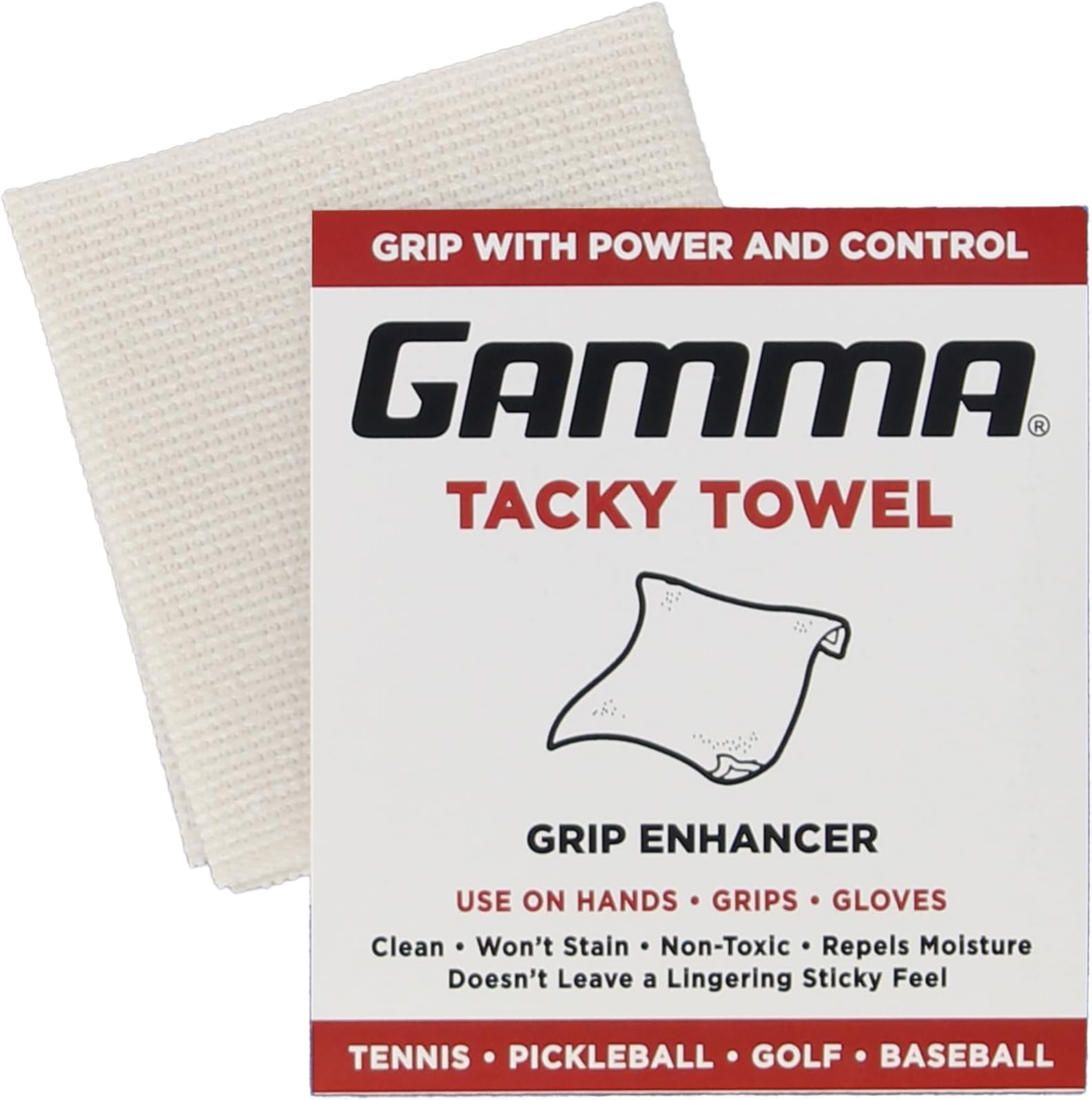 Gamma Tacky Towel for Tennis, Pickleball, Padel, Golf, Baseball, Non-Toxic Grip Enhancer, Improves Control, Long-Lasting Anti-Slip Formula, USTA Approved, 8"x5"