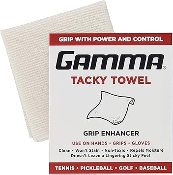 Gamma Tacky Towel for Tennis, Pickleball, Padel, Golf, Baseball, Non-Toxic Grip Enhancer, Improves Control, Long-Lasting Anti-Slip Formula, USTA Approved, 8"x5"
