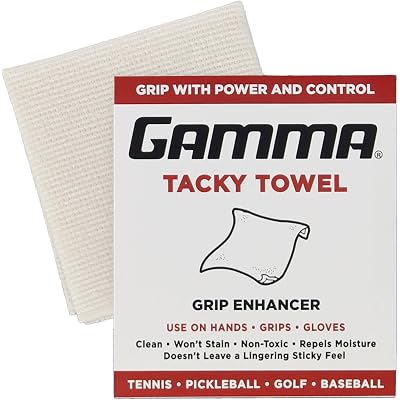 Gamma Tacky Towel for Tennis, Pickleball, Padel, Golf, Baseball, Non-Toxic Grip Enhancer, Improves Control, Long-Lasting Anti-Slip Formula, USTA Approved, 8"x5"
