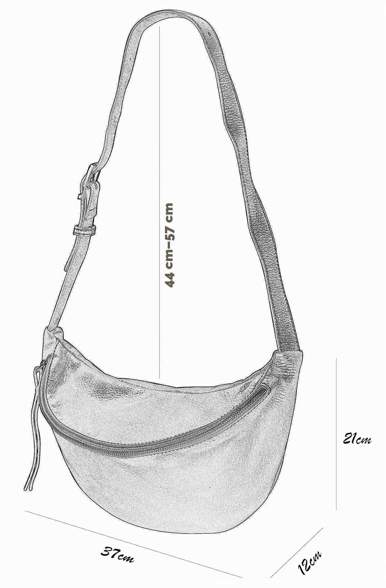SH Leder echt Leder Damen Unisex Brusttasche für Festival Reise mittelgross Hüfttasche Crossbody Bag Frauen Ledertasche 37x21cm Fania G697