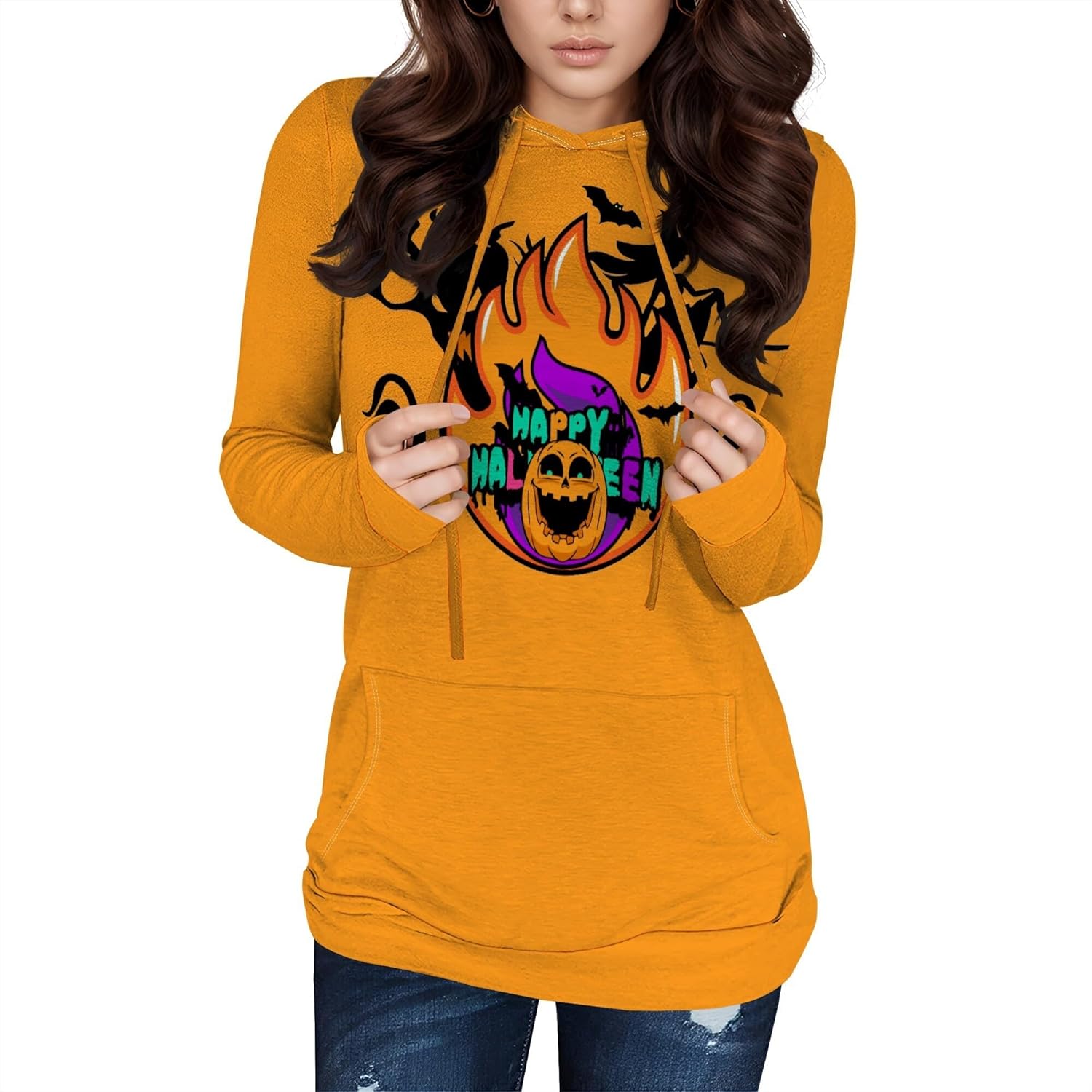 Halloween Hooded Sweatshirt Long Sleeve Pocket Trendy Pumpkin Skull Sweatshirt Halloween Costumes For Holiday Party