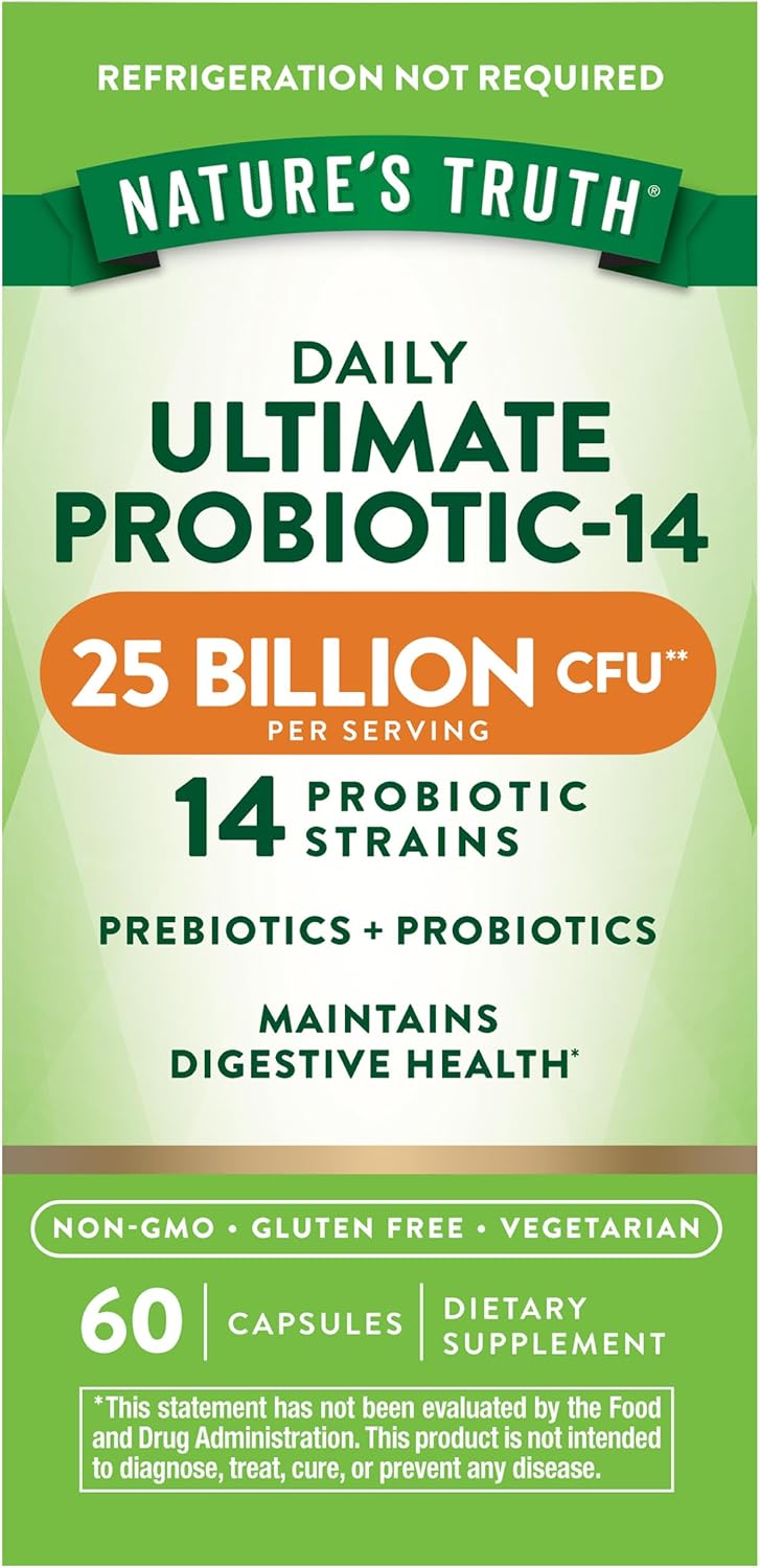 Nature’s Truth Probiotics for Men and Women | 25 Billion CFU | 60 Capsules | 14 Strains | Non-GMO & Gluten Free Digestive Health Supplement Nature’s Truth Probiotics for Men and Women | 25 Billion CFU | 60 Capsules | 14 Strains | Non-GMO & Gluten Free Digestive Health Supplement