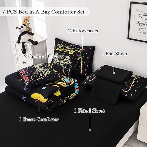 Miniatura 10 de Juego de ropa de cama de dinosaurio individual para niños, juego de edredón individual para adolescentes, juego de ropa de cama de 5 piezas para