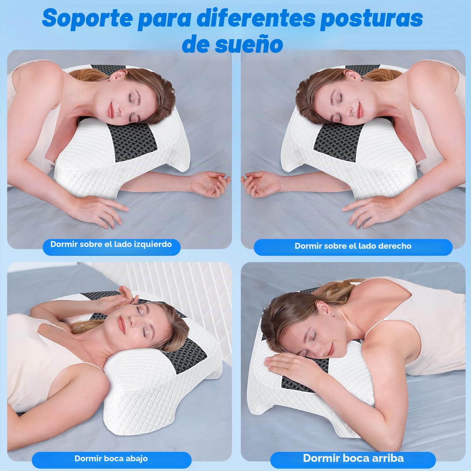 SAHEYER Almohada Brazos Espuma Viscoelástica, Almohada Cervical Multiangular para Cuello y Hombros, Almohada para Dormir de Lado, Boca Arriba y Boca Abajo, Negro