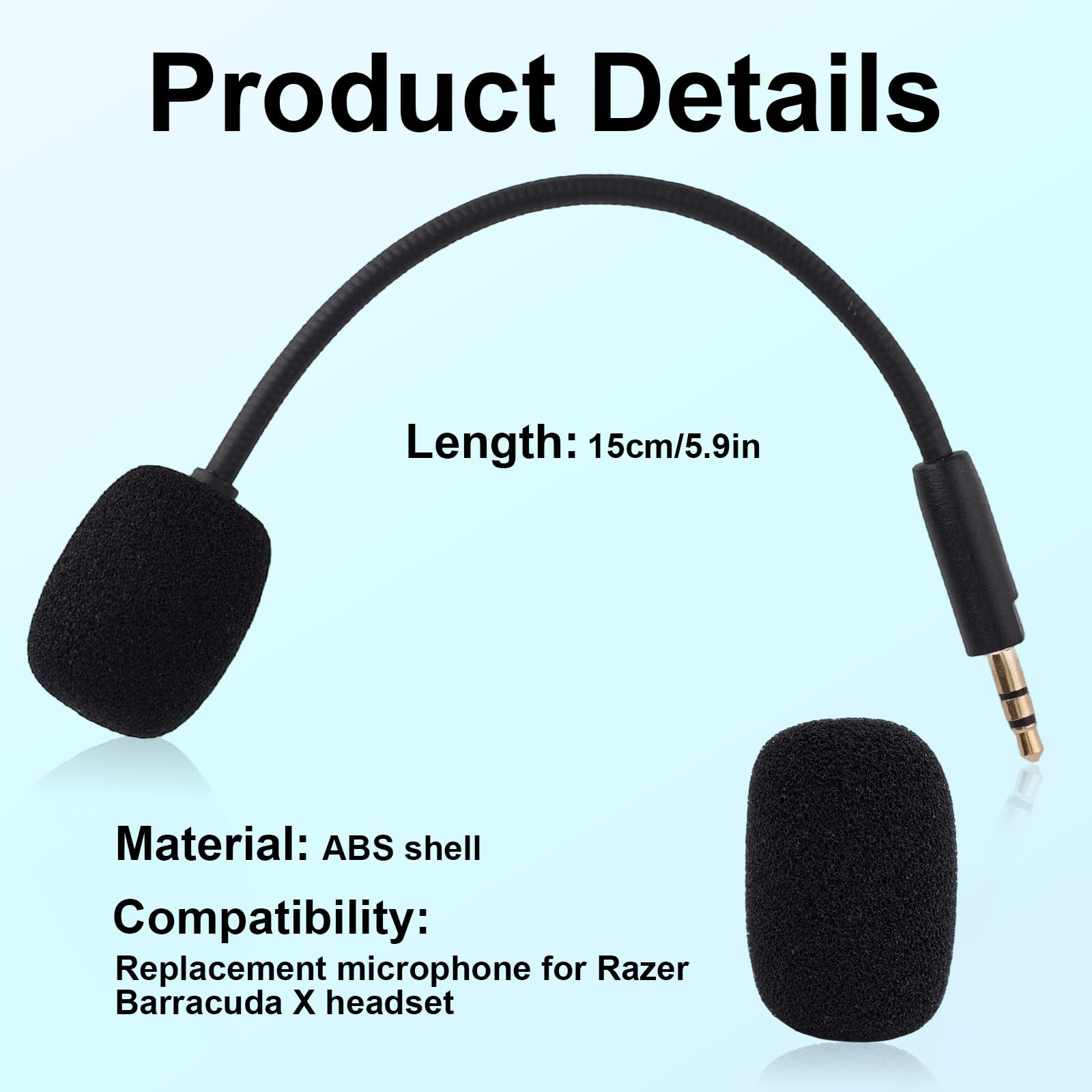 Micrófono de Repuesto para Auriculares Razer Barracuda X, Brazo de Juego Desmontable 3,5mm con Espuma Compatible con Auriculares Barracuda X Cancelación Ruido