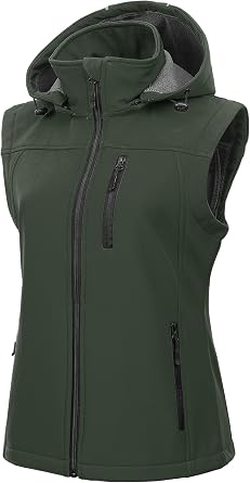CREATMO US Womens Lightweight Softshell Vest Outerwear Windbreaker Sleeveless Jacket With Removable Hood