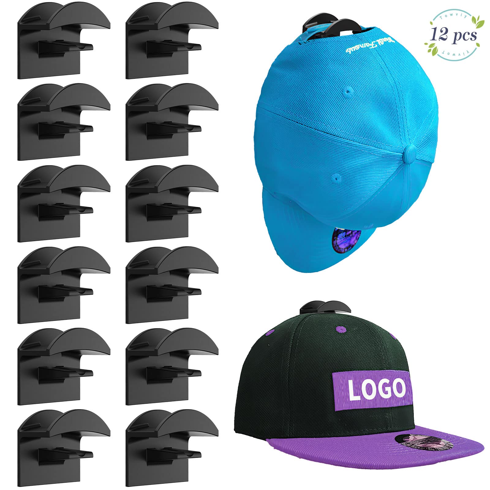 Colgador de Sombreros 12pcs, ABS Ganchos Autoadhesivos para Gorras, Organizador de Pared