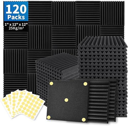 Miniatura 9 de Focusound - Paquete de 80 paneles de espuma acústica de 1 x 12 x 12 pulgadas, paneles de espuma de insonorización con cancelación de ruido, paneles