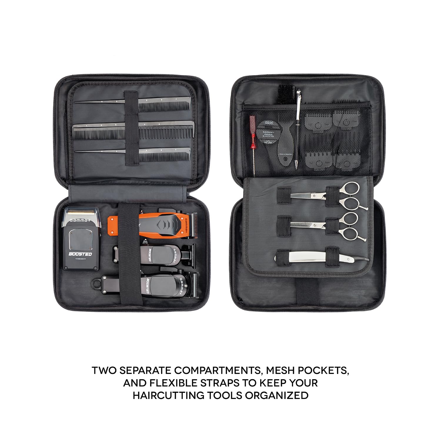 GAMMA+ Maletín Barbería Cortapelos Profesionales | Estuche de Viaje para Clipper, Trimmer y Afeitadoras | Organizador de Herramientas de Barbería | Impermeable | Tamaño Compacto | Rígido