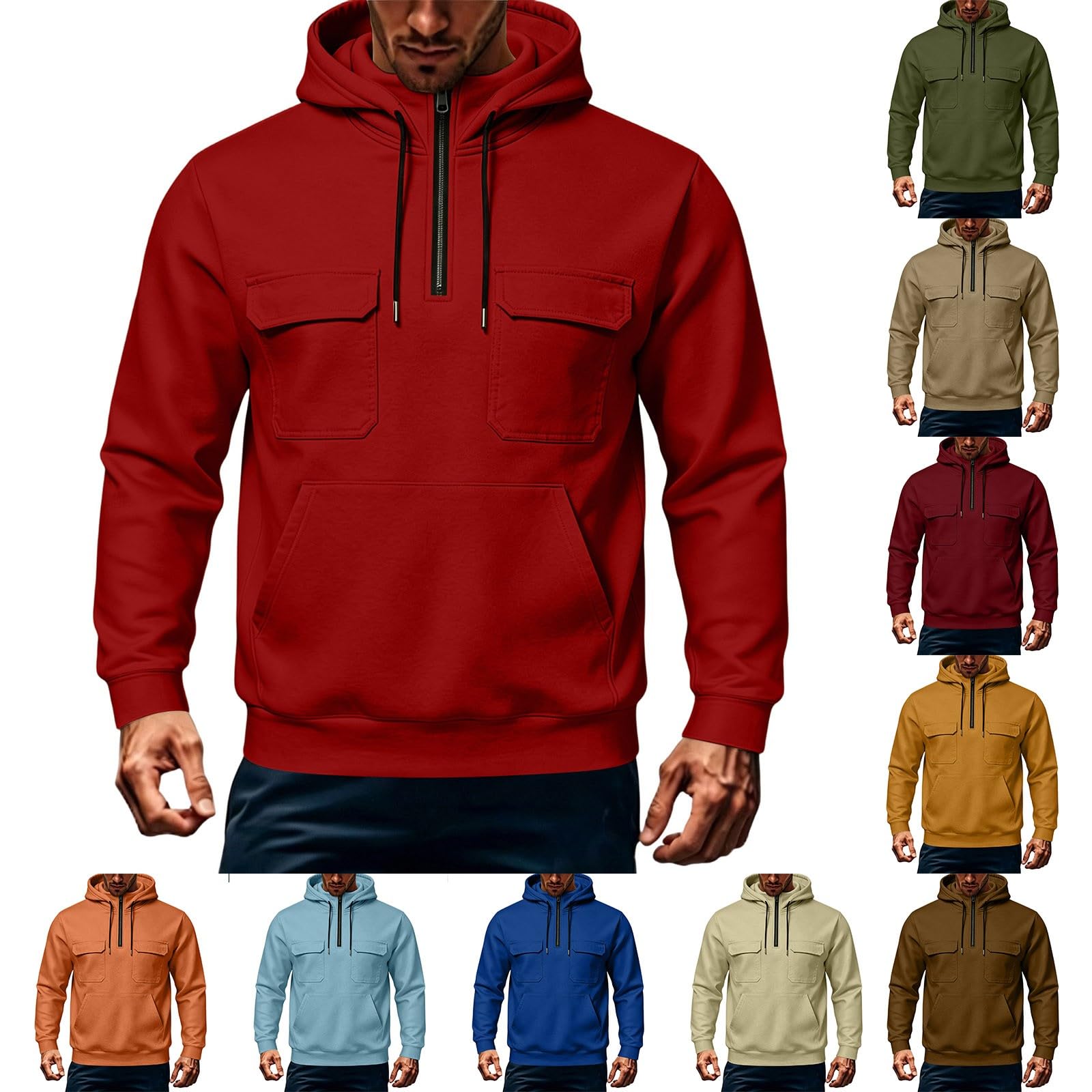 AEGJEGVD Sweat à Capuche Homme, Col Montant, Multi-Poches, Manches Longues | Col Haut, Moderne, pour Un Style Fonctionnel et Urbain, Adapté au Quotidien