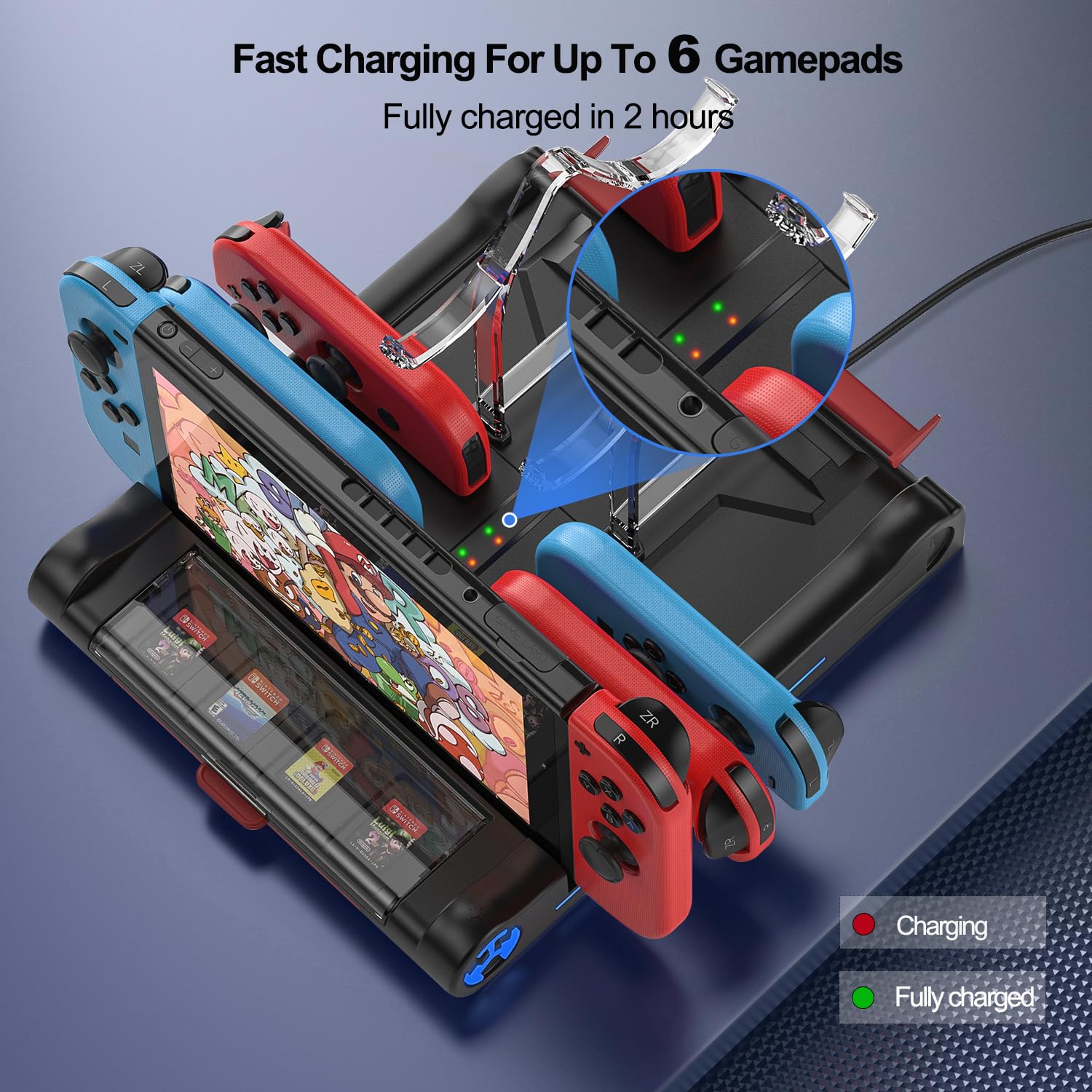 Switch TV Docking Station for Nintendo Switch/Switch OLED,Support with 4K/1080P HDMI,Switch Dock for Joycon Controller with 5 Light Mode,8 Game Slots - Image 5