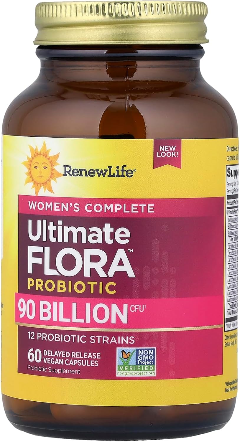 Renew Life Women's Probiotic Capsules, Supports pH Balance for Women, Vaginal, Urinary, Digestive and Immune Health, L. Rhamnosus GG, Dairy, Soy and Gluten-Free, 90 Billion CFU - 60 Ct