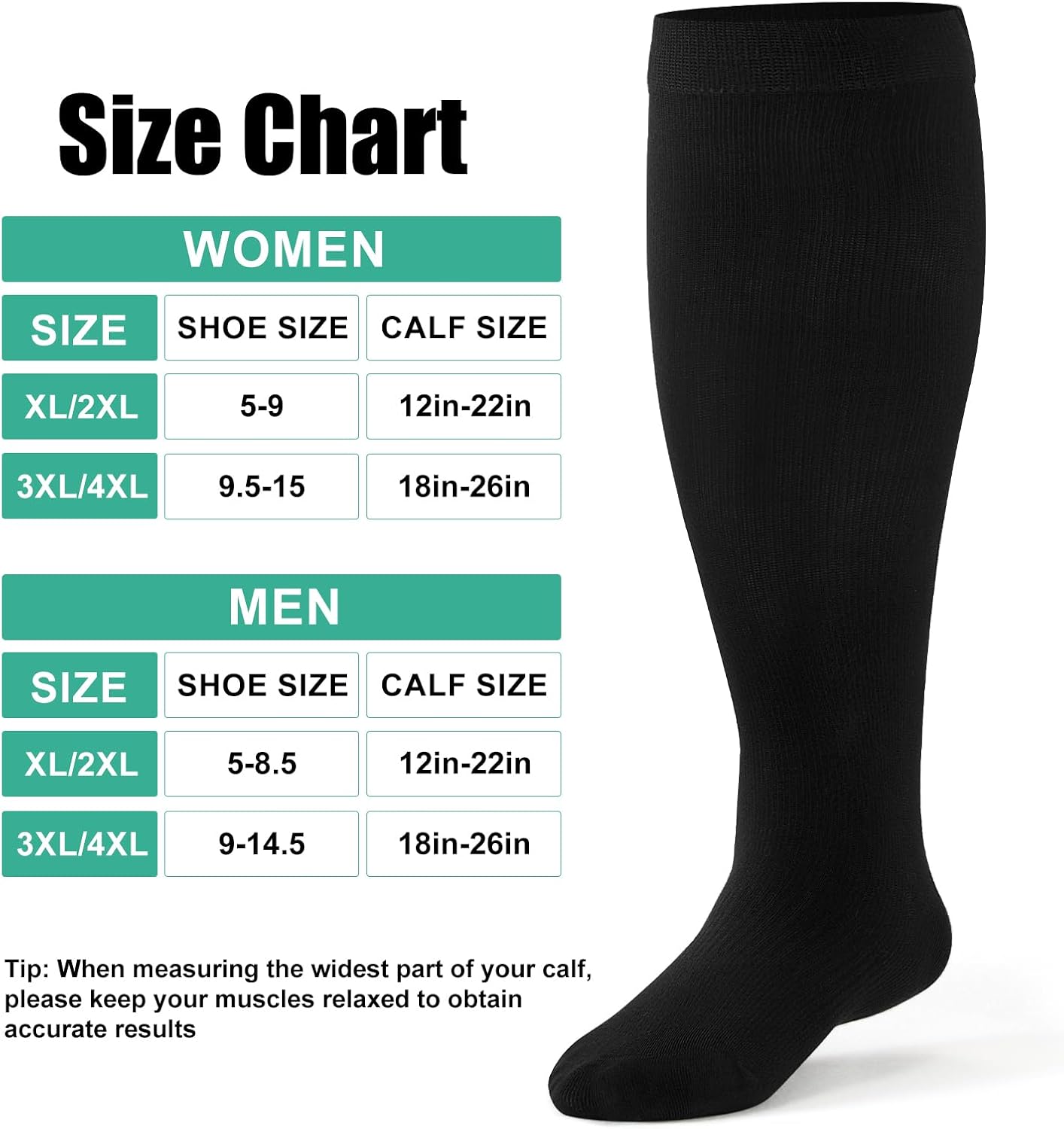 5 pairs Plus Size Compression Socks for Women Men 15-20 mmHg Wide Calf Knee High Support Circulation Socks - Image 5