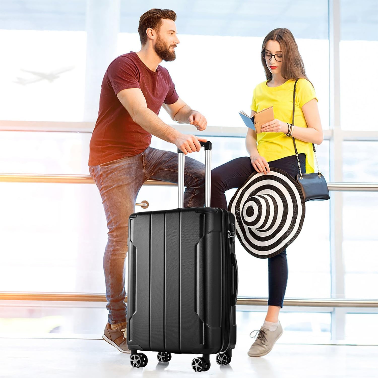 Luggage Sets 2 Piece Large Suitcases with Spinner Wheels, 20/28 Inch Hardshell ABS Expandable Luggage Set, Lightweight Suitcase Set with TSA Lock for Men Women Business Trip (Black)