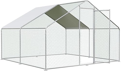 Jaula grande de metal para gallinero, jaula para aves de corral, corral de pollo, conejo, casa de pato con cubierta impermeable y anti-UV para uso