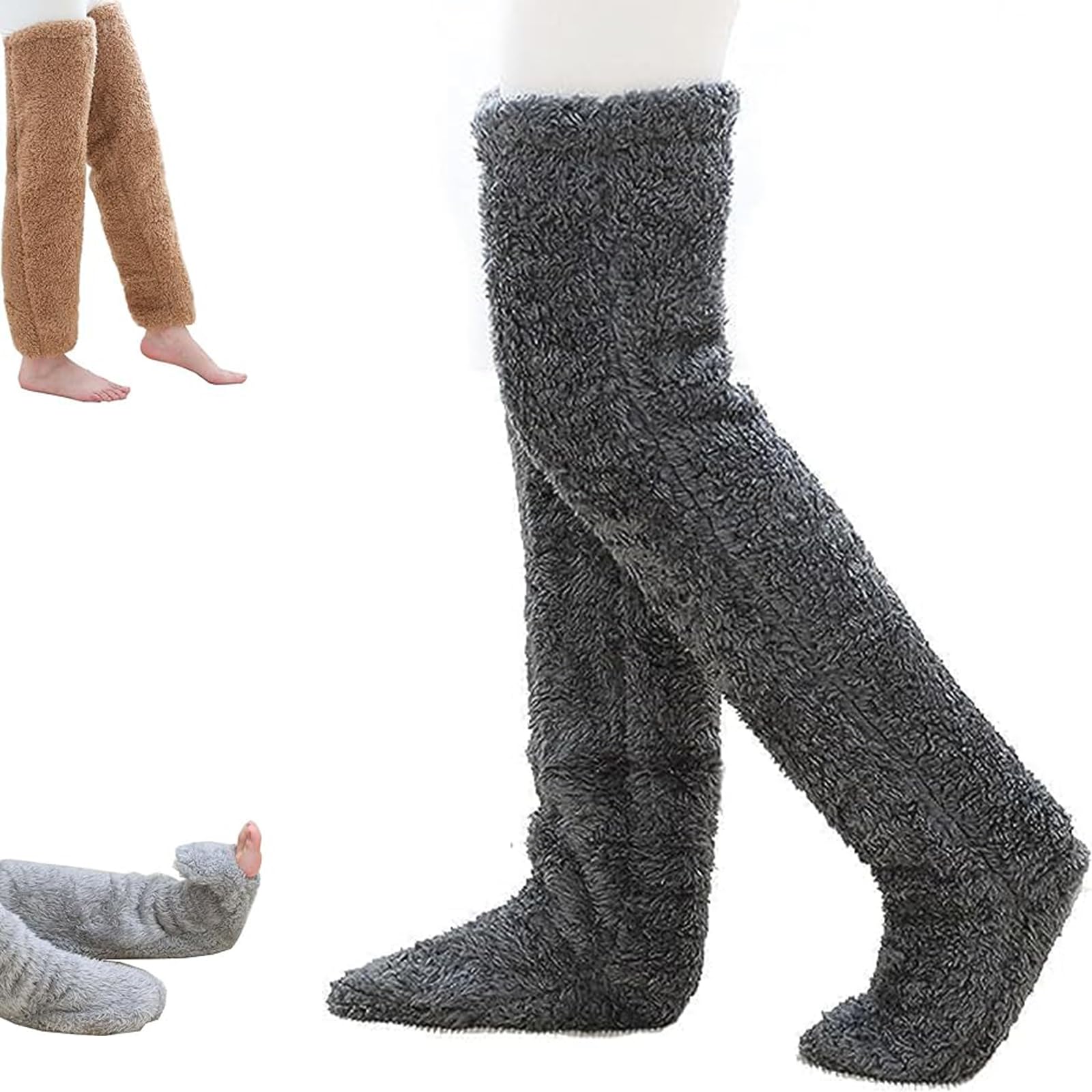 SnugglePaws Sock Slippers, Sock Slippers for Women, Warm Over Knee Fuzzy Socks Leg Warmers Slipper Socks (Dark Gray)