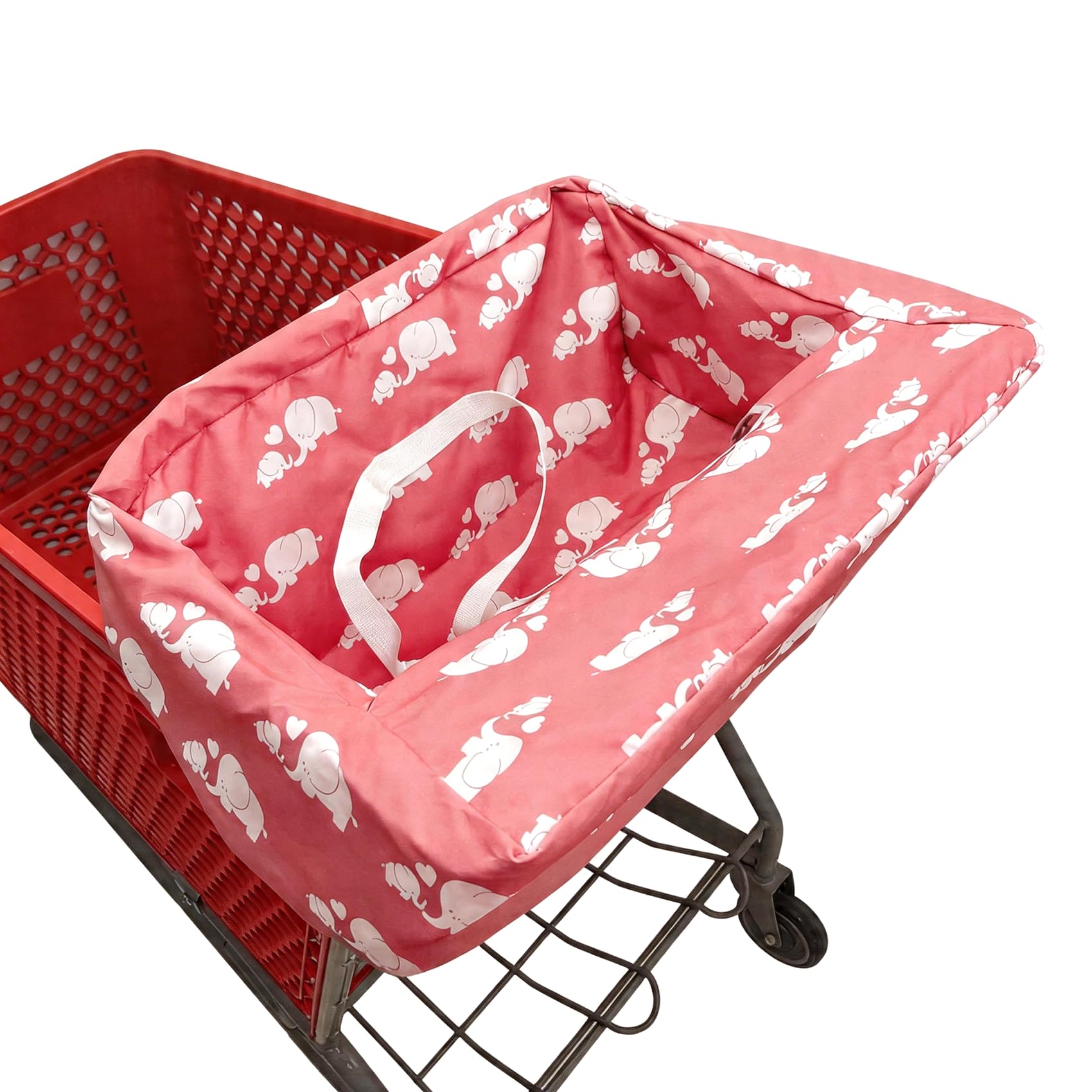 Funda portátil para carrito de la compra, fundas para silla alta y carrito de comestibles para bebés, niños, bebés y niños pequeños, incluye bolsa de transporte (simple elefante rosa)
