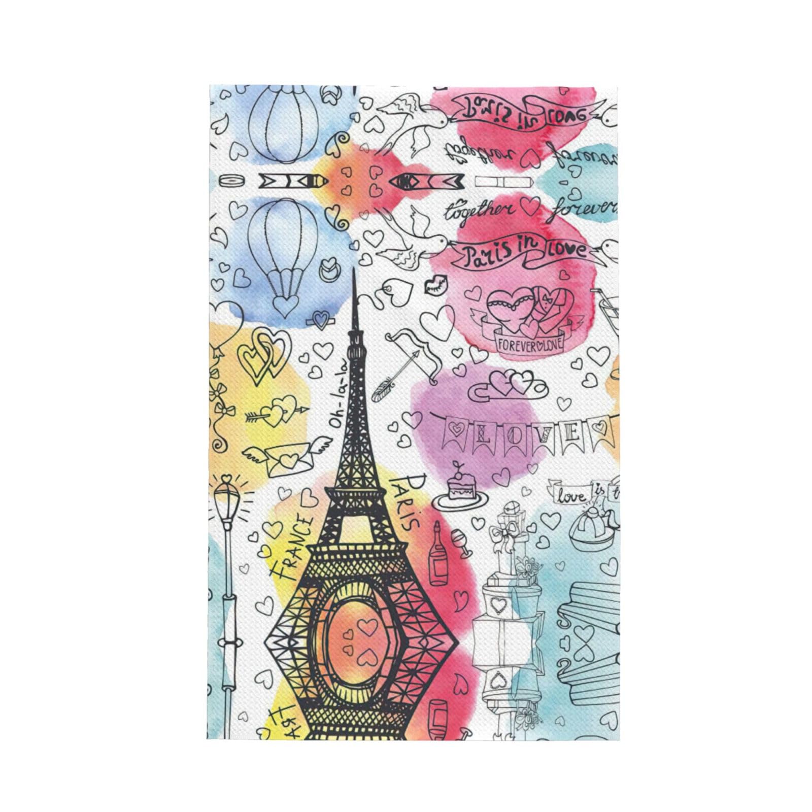 Xxahnbm Black French Paris Tour Eiffel Tower Print Waffle Kitchen Towel,Absorbent Hand Towel