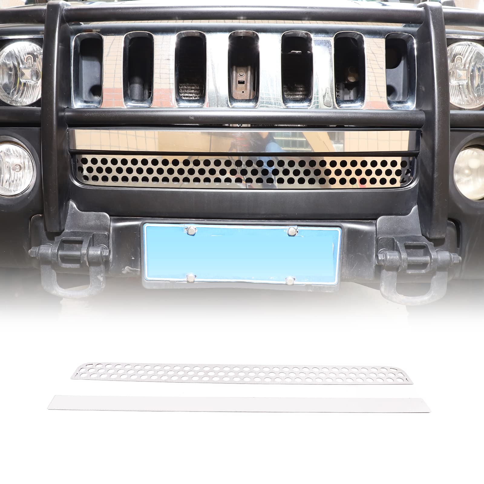 Front Grill Mesh Inserts for Hummer H3 2005-2009 Accessories, Front Bumper Air Inlet Vent Center Grille Cover Bug Screen Deflector, Front Grill/Mesh Grille Grid Inserts Cover Panel Trim