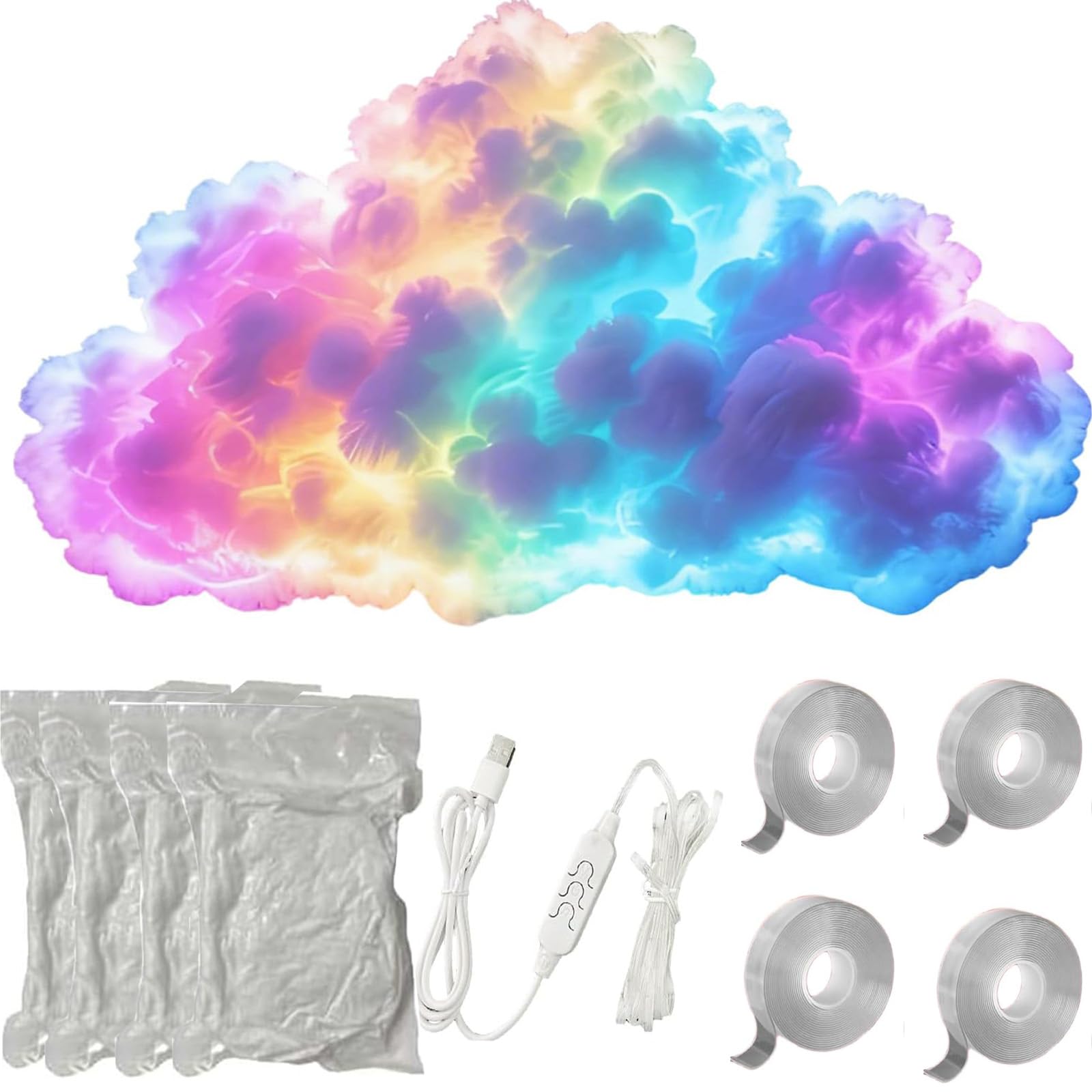 Decoración de luz led Thundercloud alimentada por USB, luces 3D Thunder Cloud con sincronización de música y efectos multicolores, techo o decoración de pared, para dormitorio, juegos (8 metros)