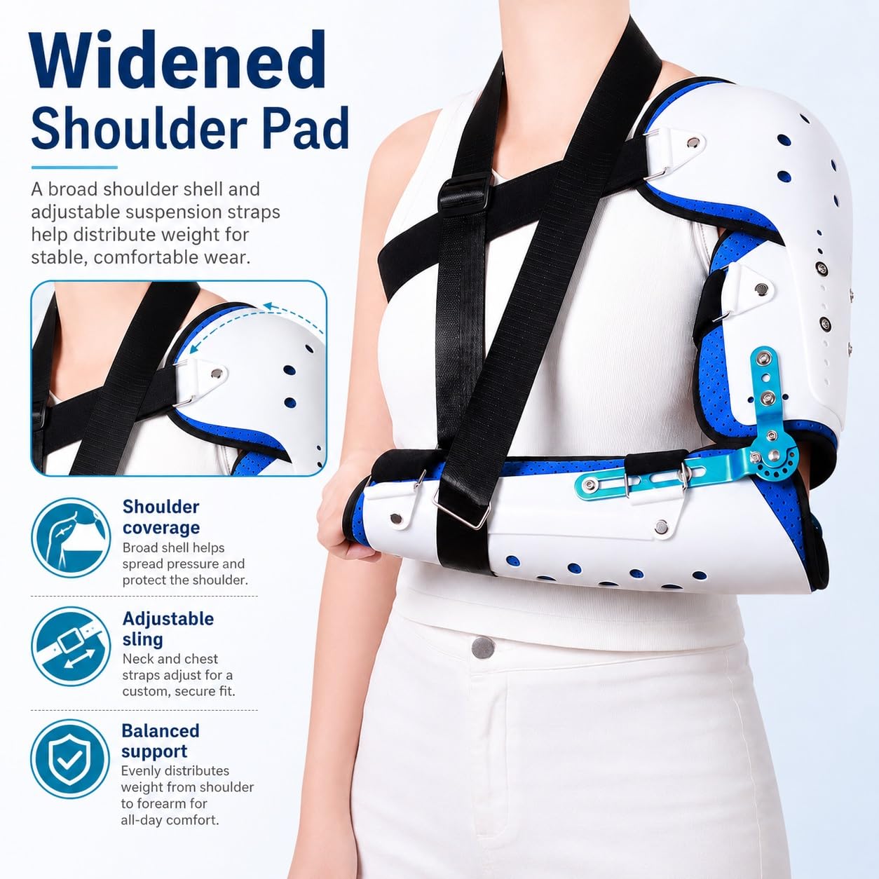 Codo Articulado ROM Ajustable Inmovilizador de Brazo Postoperatorio con Soporte de Hombro para Fracturas Cirugía Túnel Cubital Lesiones de Ligamentos y Tendones(Bien)