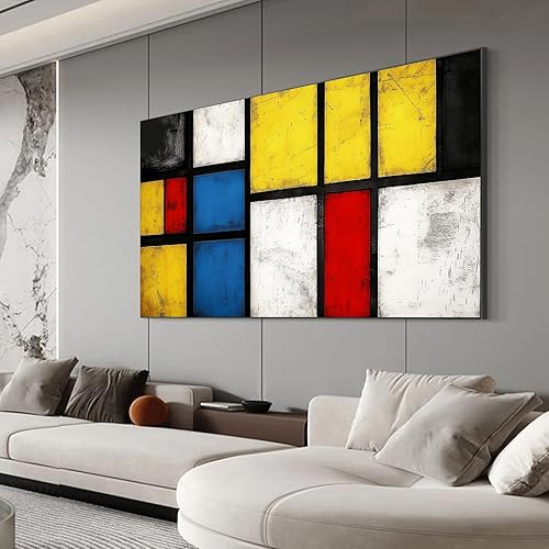 Piet Mondrian - Lienzo moderno impreso para pared, composición con póster rojo, azul y amarillo, pintura al óleo abstracta geométrica, decoración de