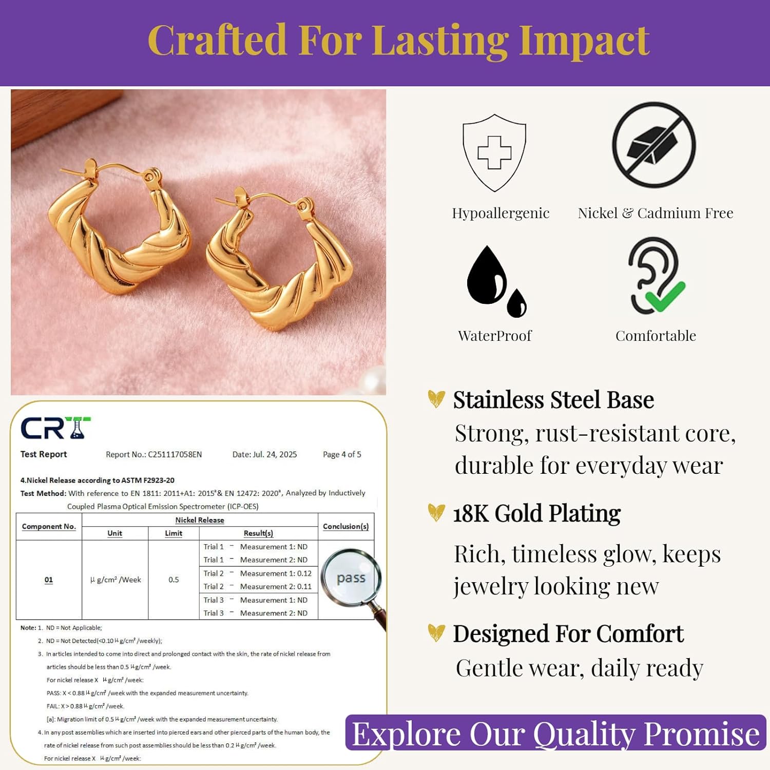 18K Gold Rhombus Hoop Earrings for Women - Twisted Chunky Geometric Hoops Hypoallergenic Stainless Steel Vintage Minimalist Statement Jewelry Gifts for Birthday Anniversary - Image 3