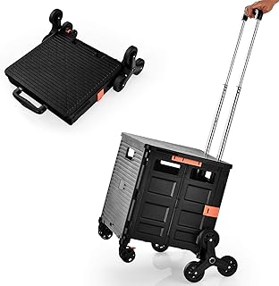 Goplus Folding Shopping Cart, Stair Climber Grocery Utility Cart with 360° Rotate Wheels and Lid, 353LBS Weight Capacity, with Brake System and Adjustable Handle, for Shopping Office Laundry Groceries