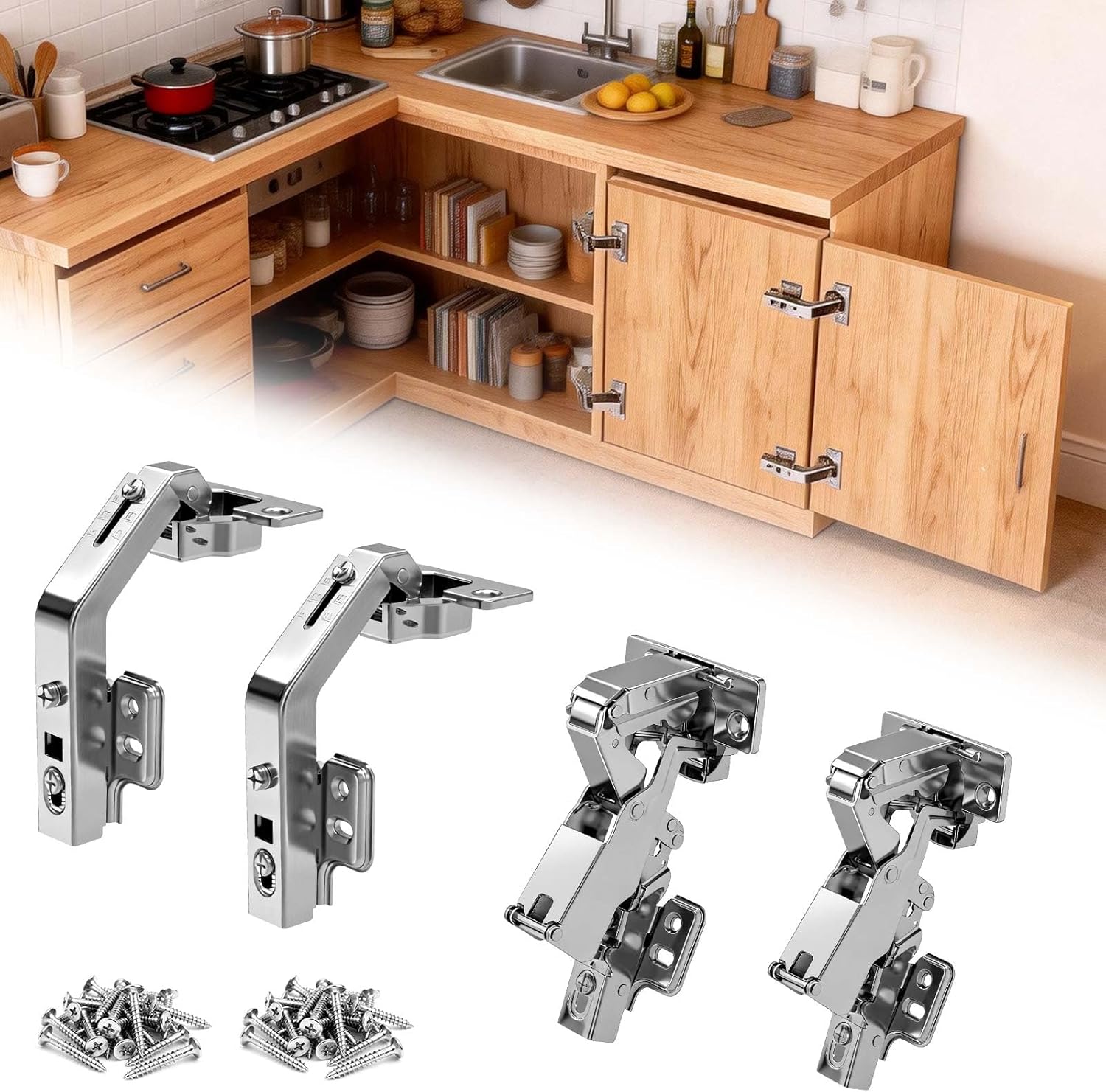 4-Pack 180° & 135° Soft Close Inset Corner Cabinet Hinges Kit for Lazy Susan Bifold Doors, Hydraulic Hinge Set with Dampers for Pie Cut Corner Kitchen Cabinet, 4x180°+4x135°