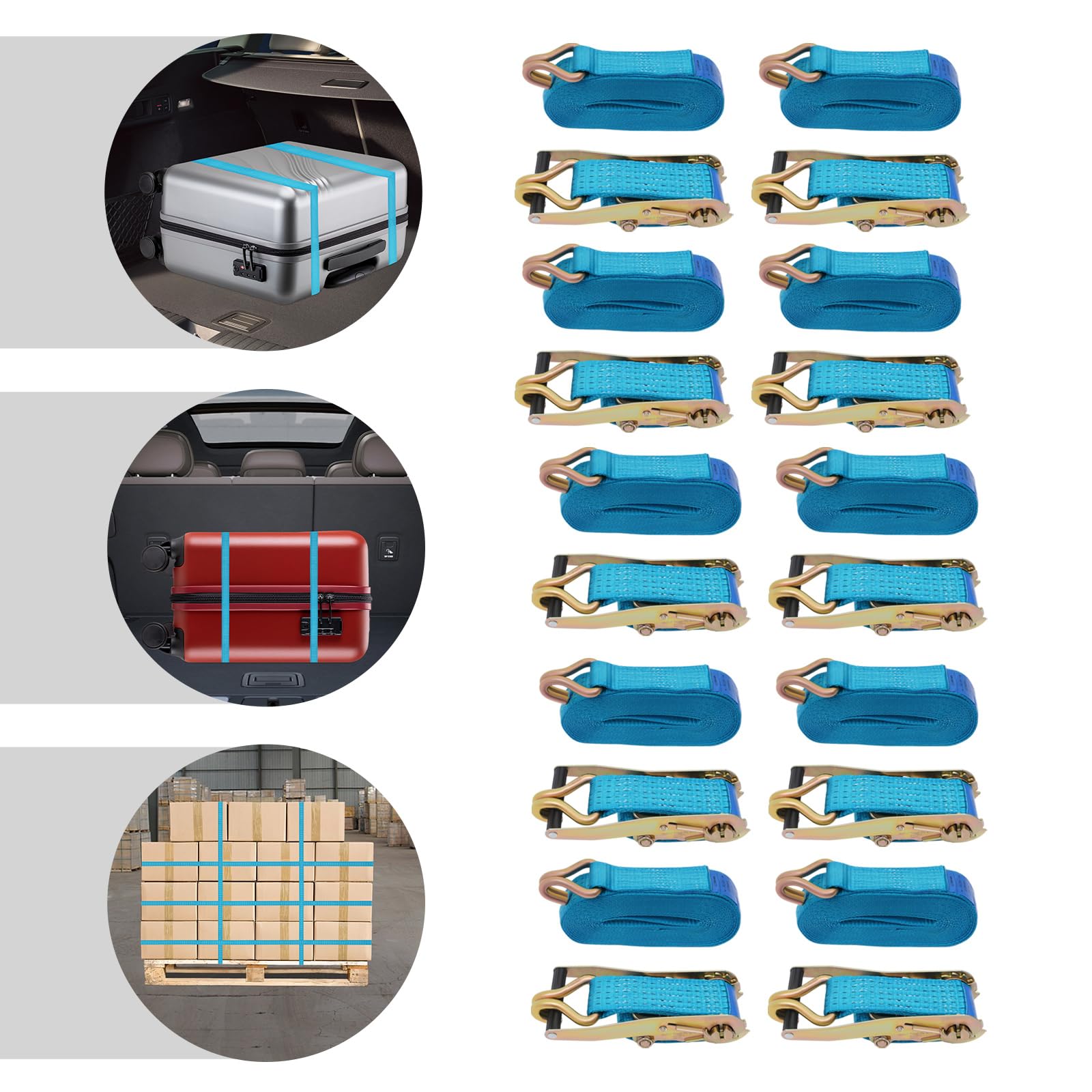 10er Pack Spanngurte mit Ratsche 8m mit Doppel-J-Haken 5cm | 2500kg Zurrgurte，2-teilig Ratschengurt Set für Ladungssicherung LKW Anhänger Transporter