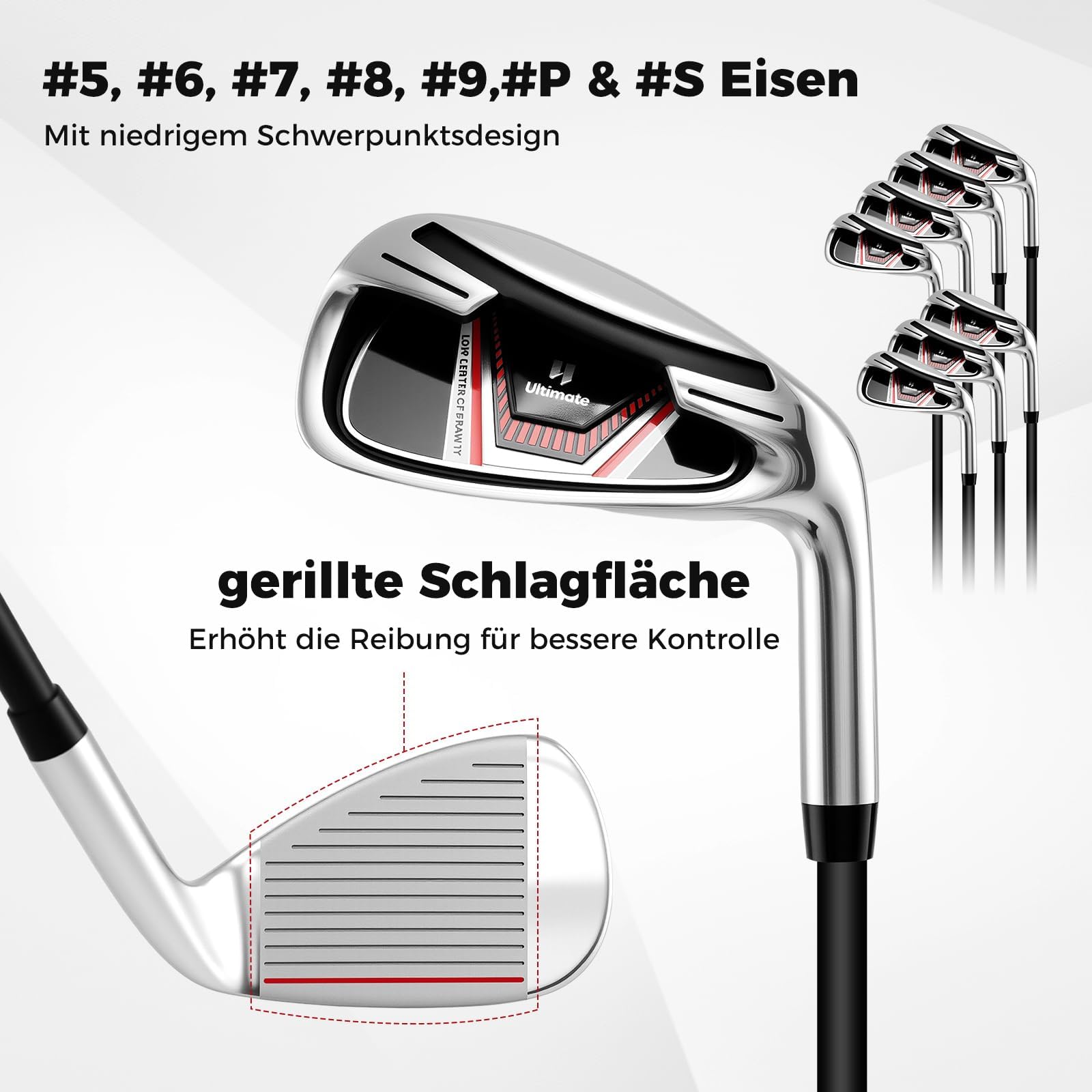 FANTASK Damen Golfschläger Set mit 1 Driver & 3 Fairway & 4 Hybrid & 6/7/ 8/9/ P Eisen & Putter & Regenhaube, Rot