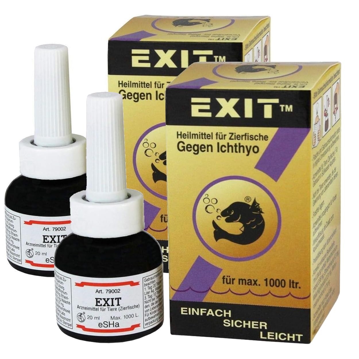 Esha EshaExit® 2 x 20 ml para 2000 litros (efecto de banda ancha contra todas las enfermedades de los puntos, como el ictio o la enfermedad del terciopelo oodinio)