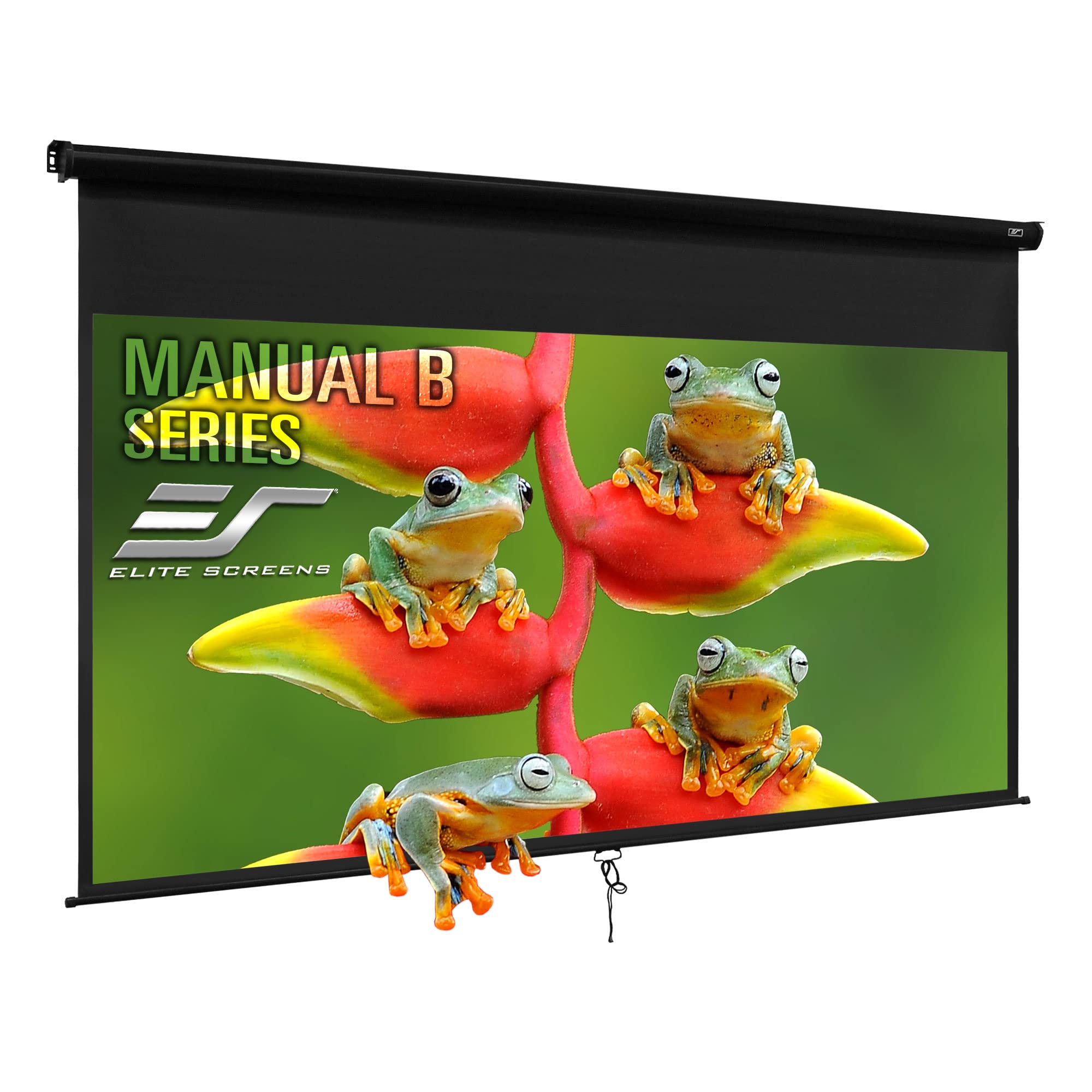 Condition photo showing New/Like New for elite screens manual pull down projector screen 110-inch home movie cinema gaming office presentation, isf certified, auto-lock mechanism, 4k / 8k 3d ultra hdr hd ready, m110h