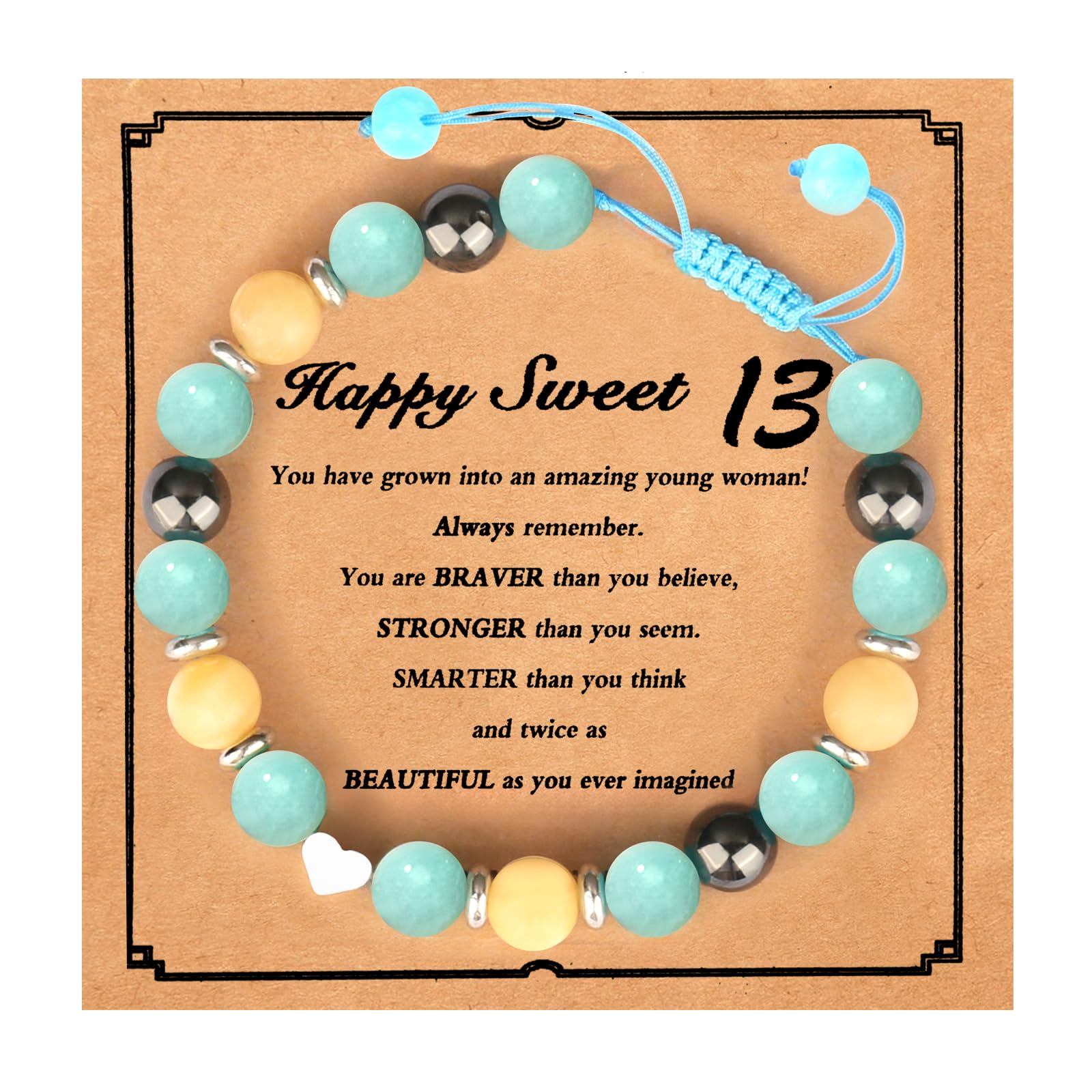 Natural Stone Bracelet as Mothers Gifts for Women and Graduation Gifts, Heart Bracelets as Birthday Gifts for Teen Girls with Message Card