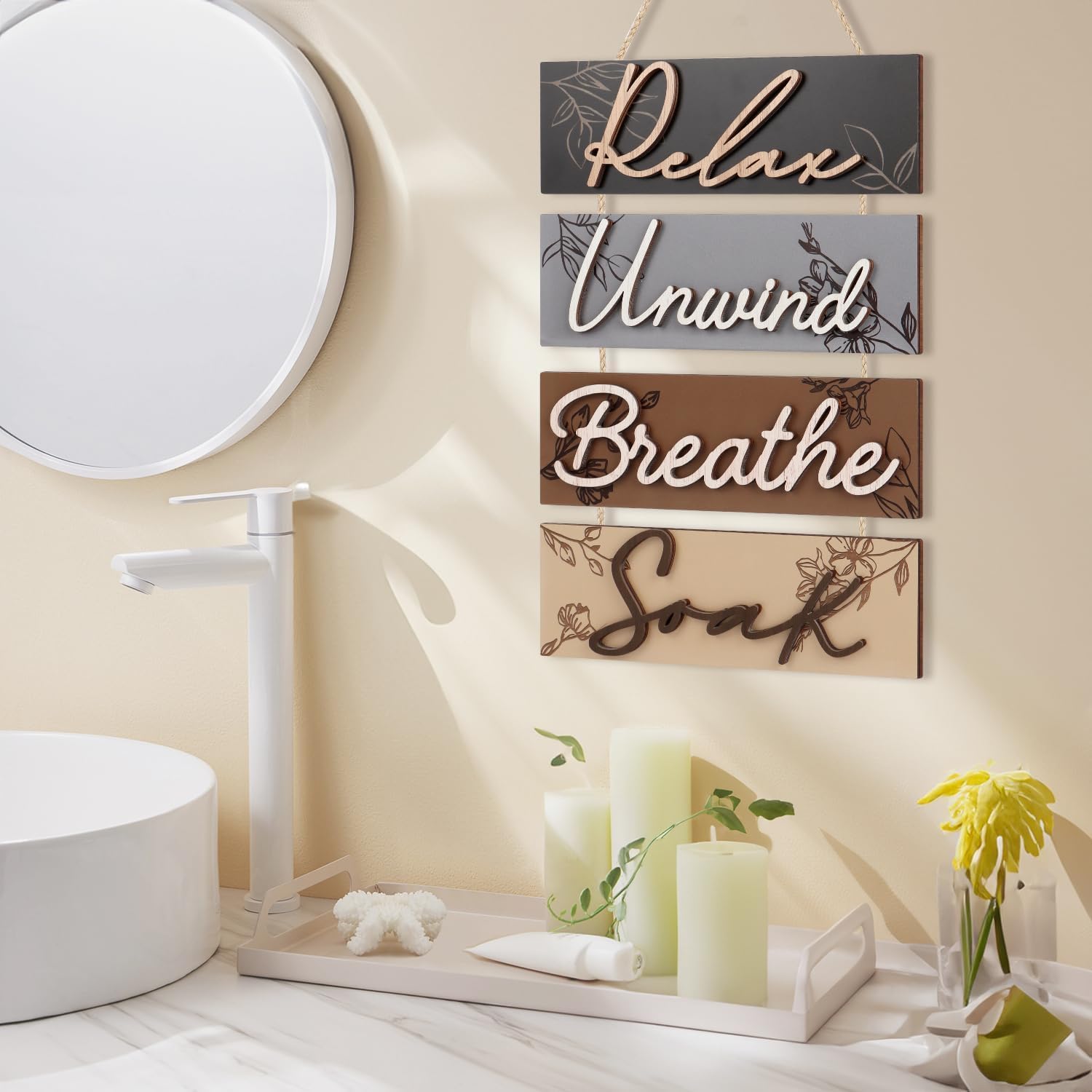 HPNIUB 3D Farmhouse Bathroom Decor, Bathroom Sign Relax Soak Unwind Breathe Wood Hanging Plaque - Image 3