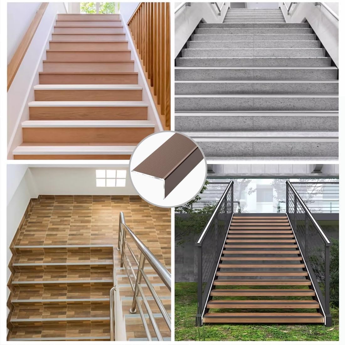 Nariz de metal para escalera, 100/120/130 cm, perfil de borde antideslizante para uso en interiores y exteriores (oro rosa, 120 cm/4 pies) – Protector de peldaños de escalera de seguridad
